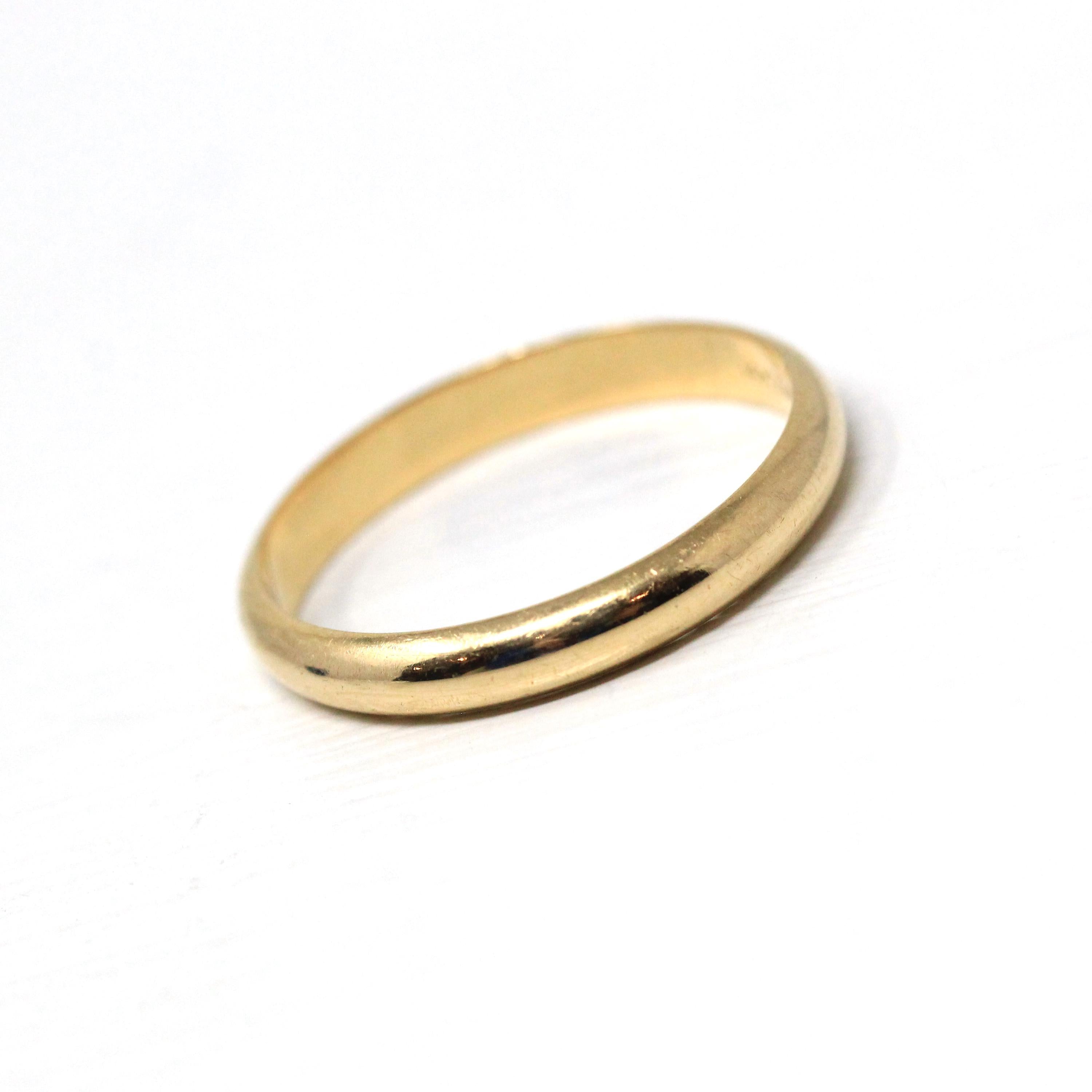 Vintage Wedding Band - 14k Yellow Gold Plain Simple Unadorned Minimal Unisex Ring - Retro Size 10 1/2 Stacking Men's Women's Bridal Jewelry