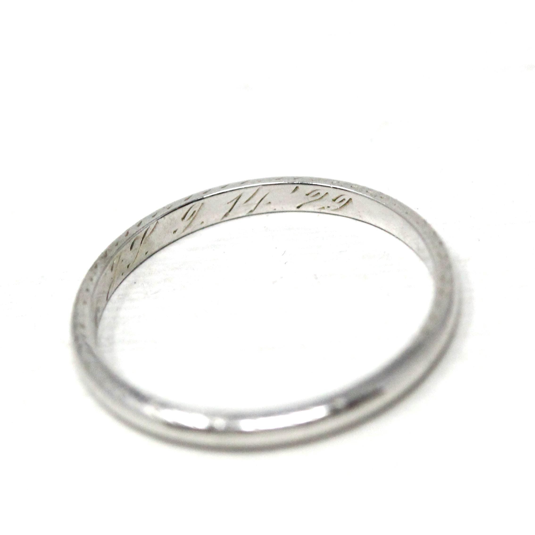 Art Deco Wedding Band - Vintage Era 18k White Gold Eternity Wheat Design Ring - Dated 1929 Size 4 3/4 Wedding Bridal Stacking Fine Jewelry