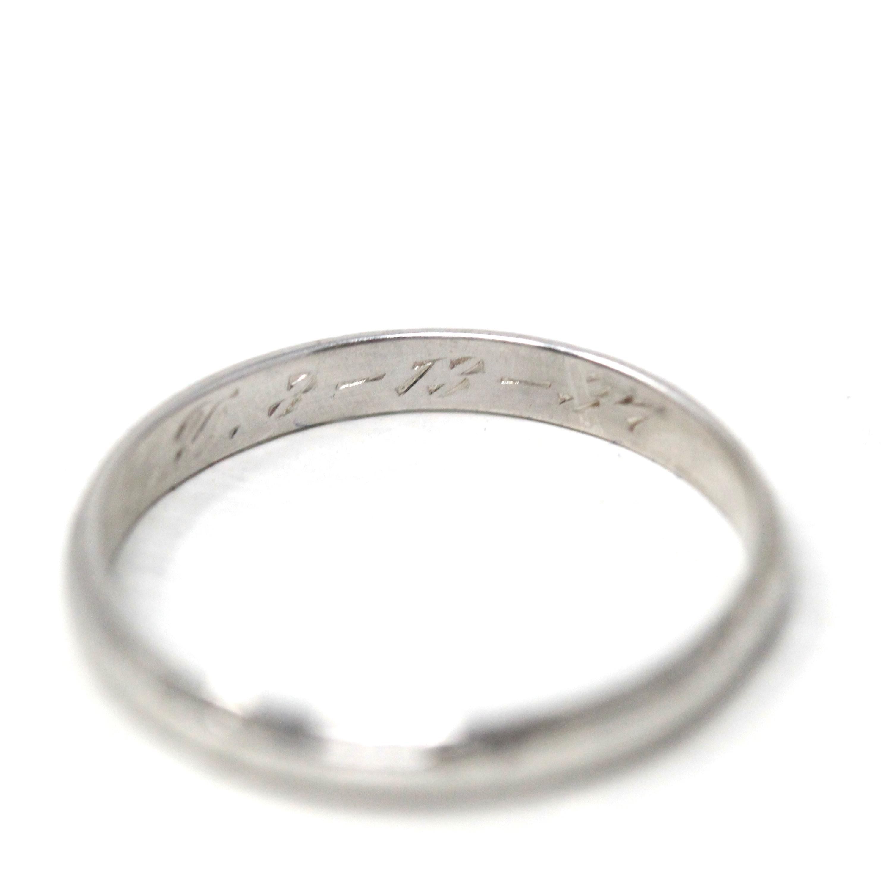 Art Deco Wedding Band - Vintage 18k White Gold Orange Blossom Eternity Ring - Circa 1930s Era Size 5 Bridal Stacking Fine 30s Floral Jewelry