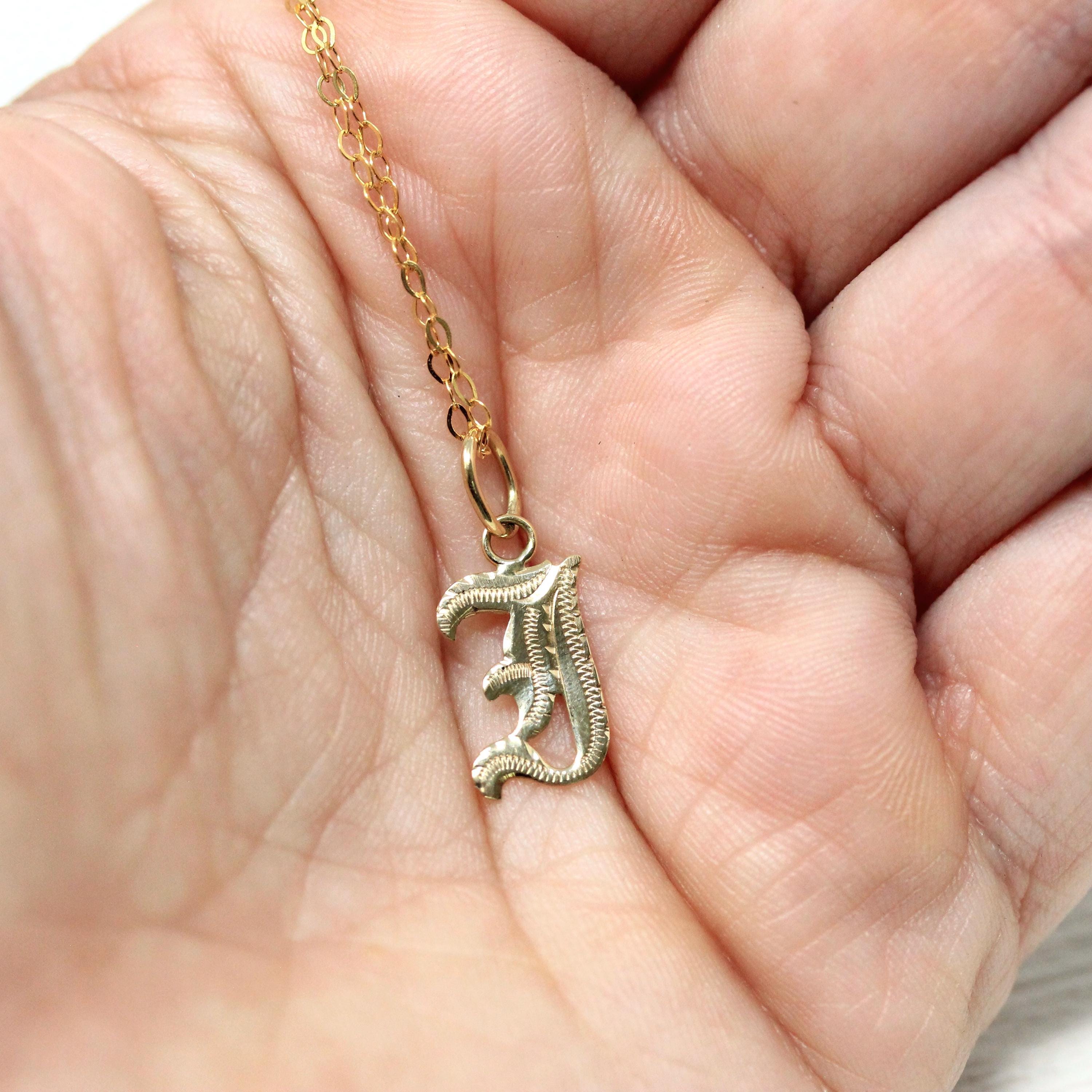 Letter "I" Charm - Art Deco 10k Yellow Gold Initial Old English Style Pendant Necklace - Vintage Circa 1930s Era Dainty Figural Fine Jewelry