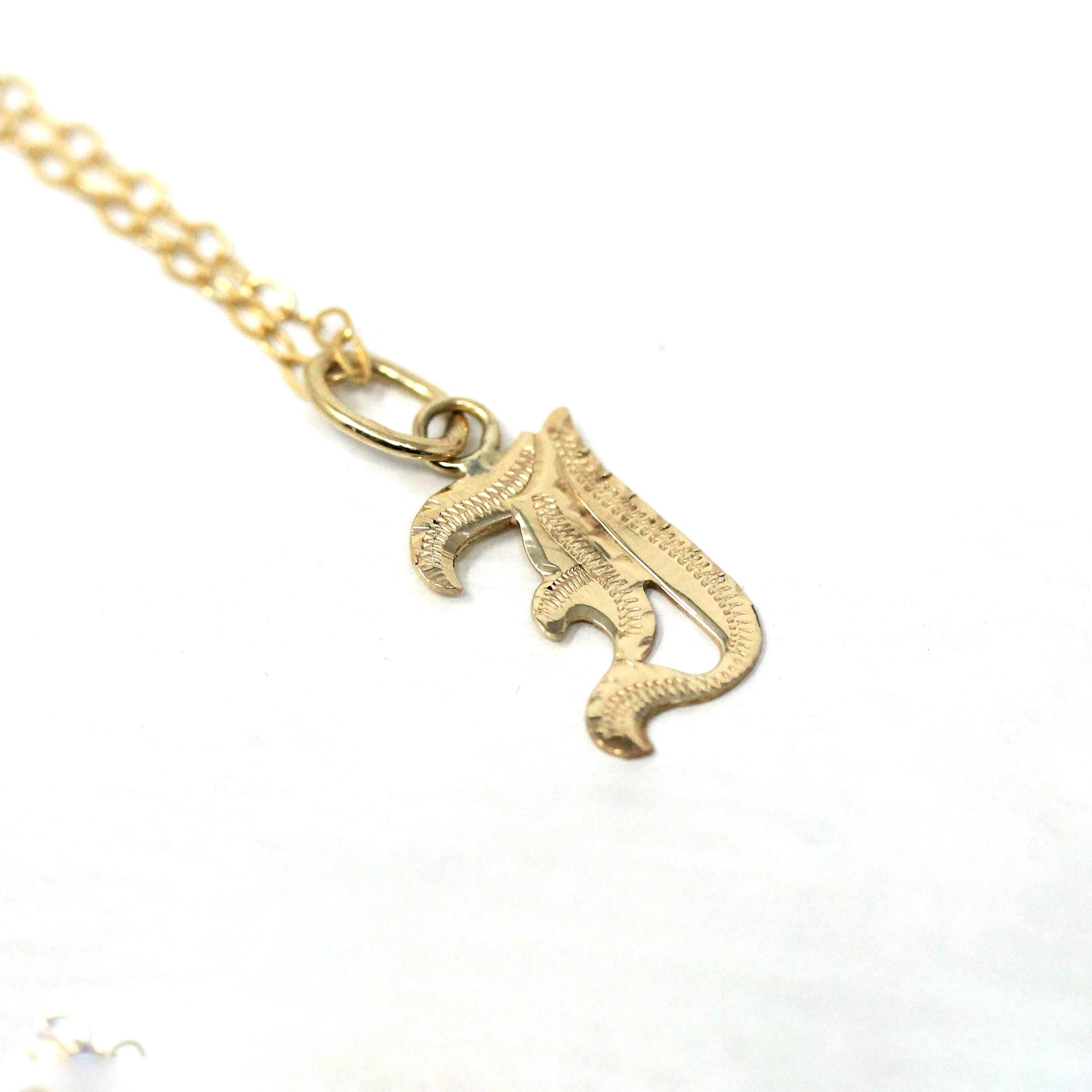 Letter "I" Charm - Art Deco 10k Yellow Gold Initial Old English Style Pendant Necklace - Vintage Circa 1930s Era Dainty Figural Fine Jewelry