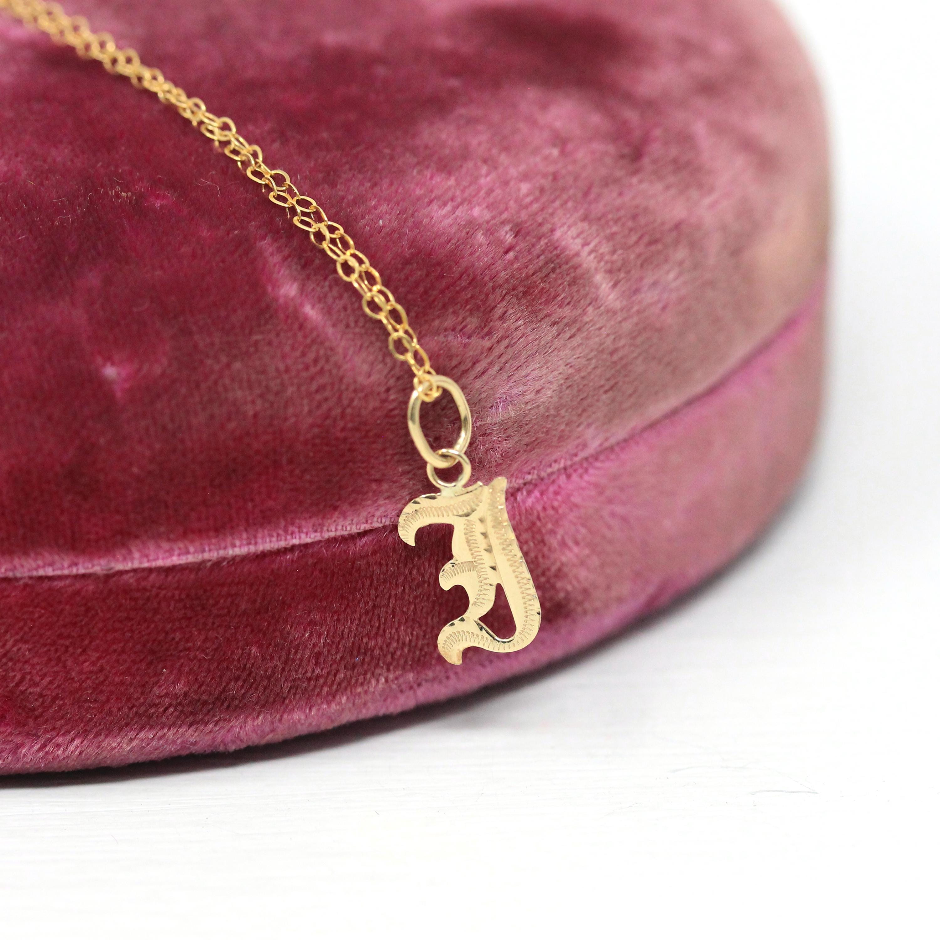Letter "I" Charm - Art Deco 10k Yellow Gold Initial Old English Style Pendant Necklace - Vintage Circa 1930s Era Dainty Figural Fine Jewelry