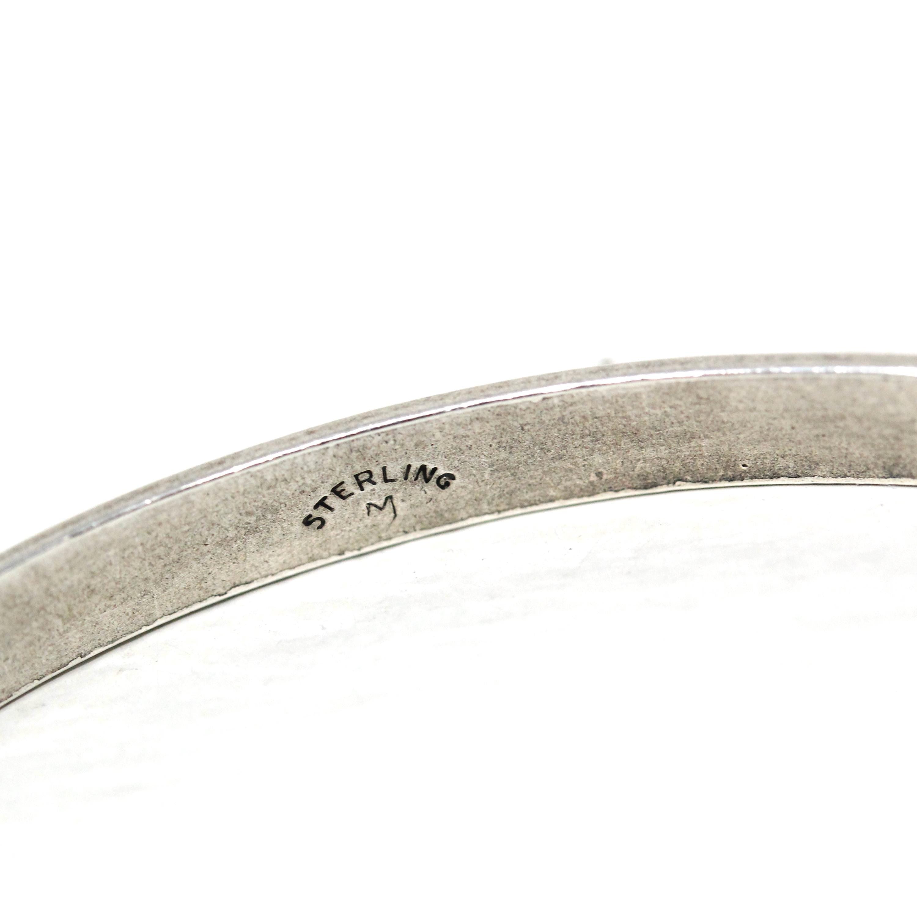 Vintage Sterling Silver Bracelet - Retro Engraved Eternity Designs Skinny Bangle - Circa 1960s Era Statement Stacking Accessory 60s Jewelry