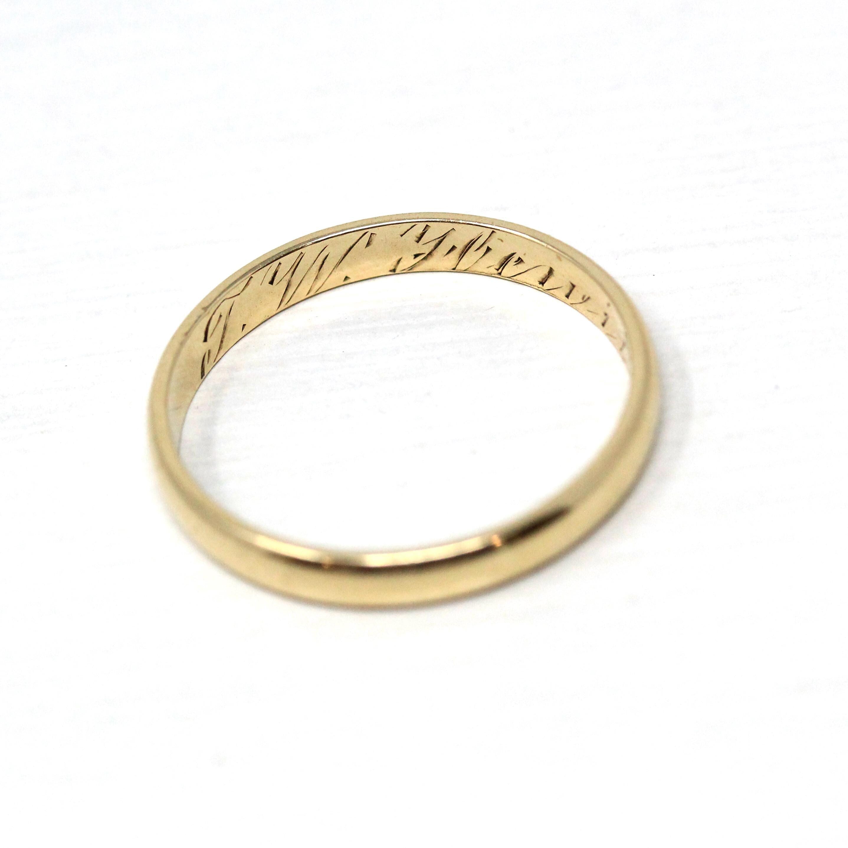 Vintage Inscribed Wedding Band - Art Deco 14k Yellow Gold Timeless Ring - Circa 1930s Size 9 1/4 Classic Simple Men's Unisex Fine Jewelry