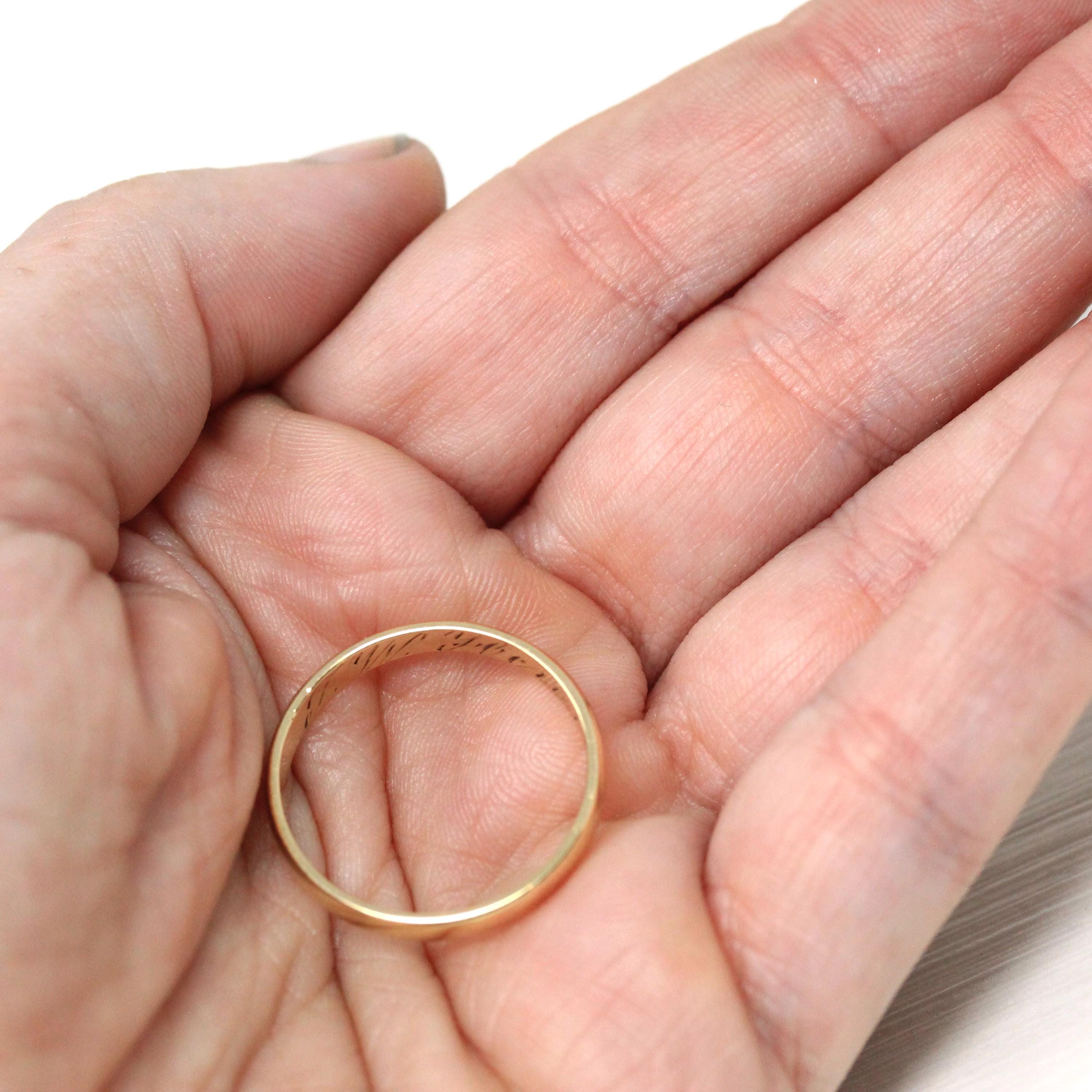 Vintage Inscribed Wedding Band - Art Deco 14k Yellow Gold Timeless Ring - Circa 1930s Size 9 1/4 Classic Simple Men's Unisex Fine Jewelry