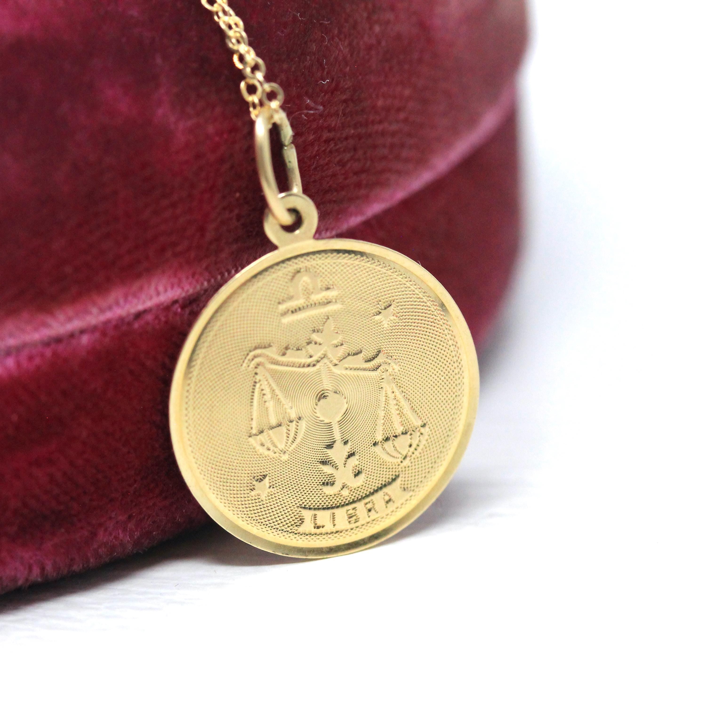 Vintage Libra Pendant - Retro 14k Yellow Gold Scales Astrological Sign Necklace - Circa 1970s Era Zodiac Celestial Air Element Fine Jewelry