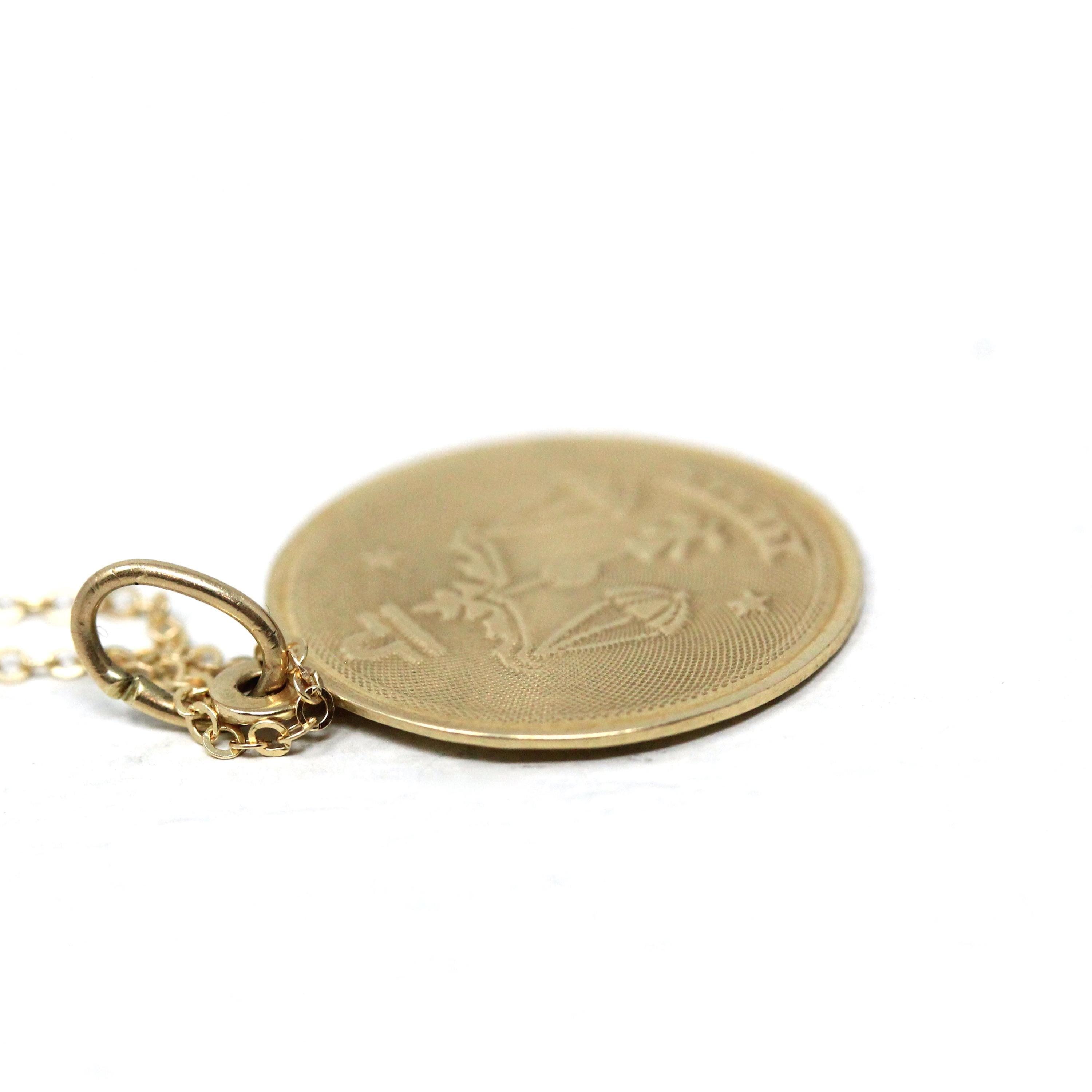 Vintage Libra Pendant - Retro 14k Yellow Gold Scales Astrological Sign Necklace - Circa 1970s Era Zodiac Celestial Air Element Fine Jewelry