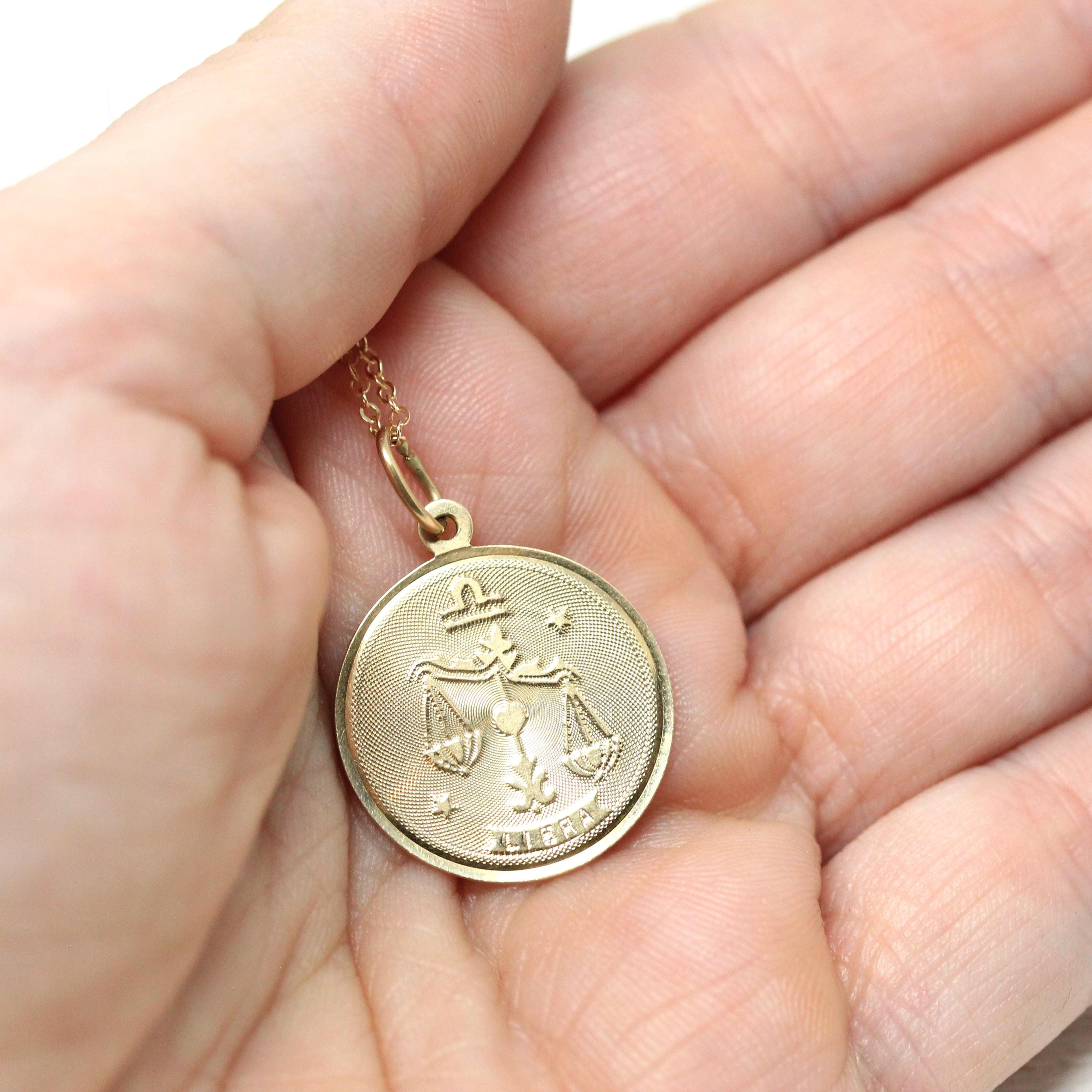 Vintage Libra Pendant - Retro 14k Yellow Gold Scales Astrological Sign Necklace - Circa 1970s Era Zodiac Celestial Air Element Fine Jewelry
