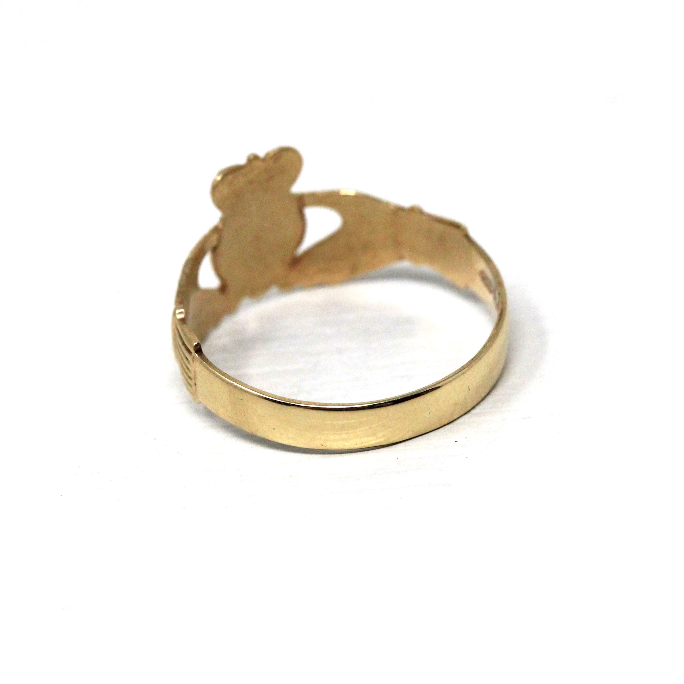 Gold Claddagh Ring - Modern 9k 375 Irish Hands Heart Crown Band - Estate Size 11 1/4 Made in Ireland Wedding Band Unisex Friendship Jewelry