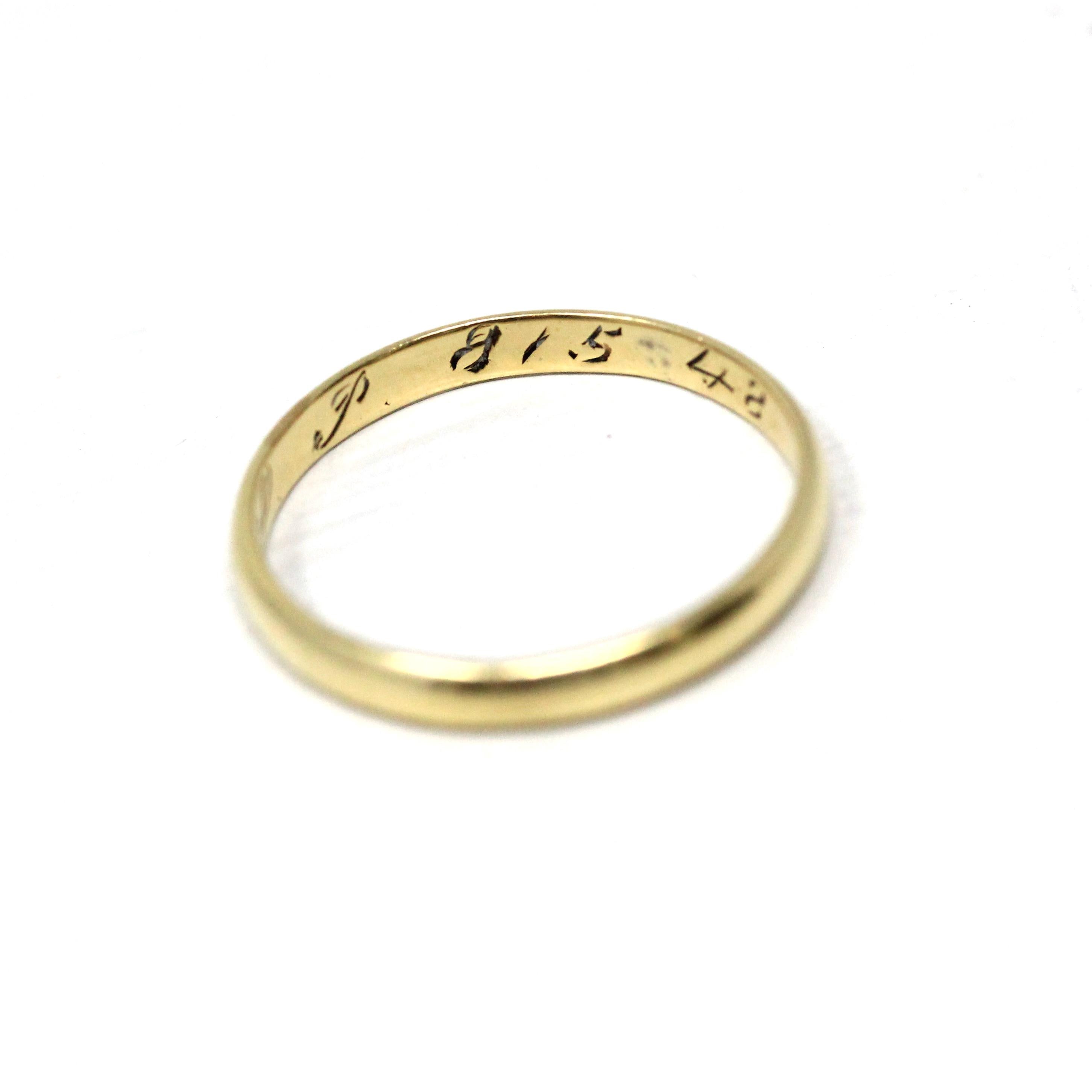 Vintage Wedding Band - Retro 14k Yellow Gold Plain Unadorned Polished "8/5/48" Ring - Circa 1940s Era Size 6 Stacking Dainty Fine Jewelry