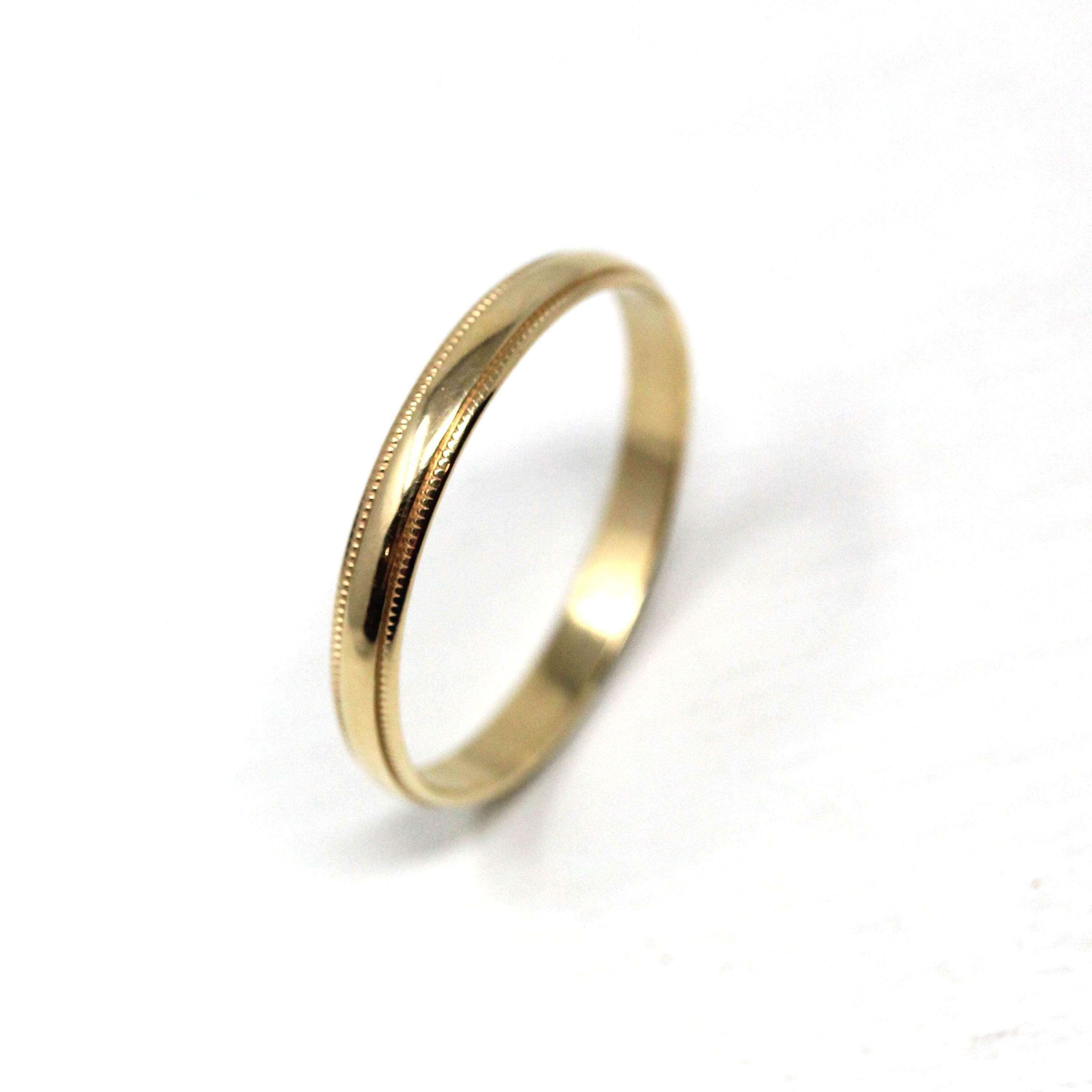 Vintage Wedding Band - Retro 10k Yellow Gold Milgrain Eternity Designs Ring - Circa 1990s Era Size 12 Stacking Unisex Bridal Fine Jewelry