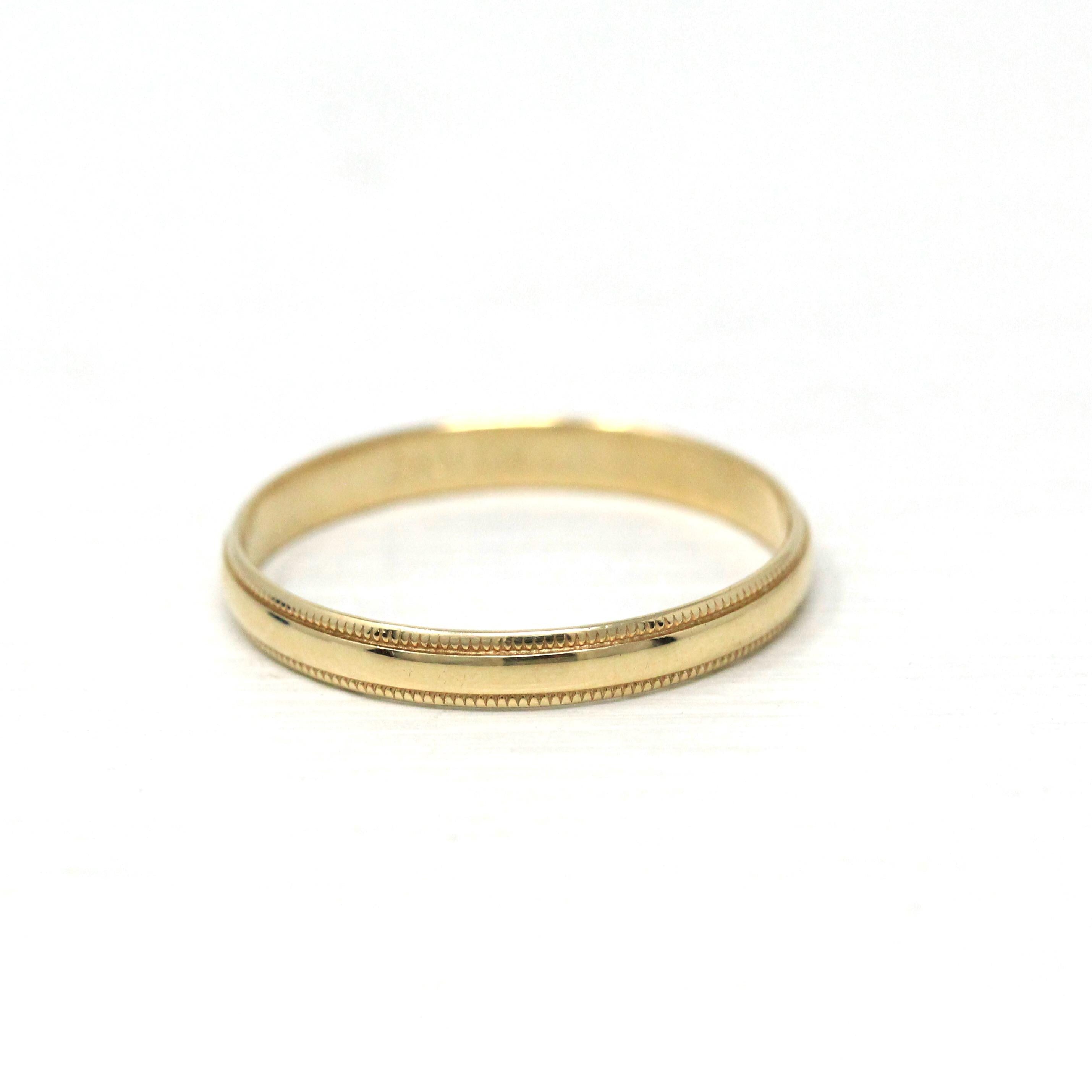 Vintage Wedding Band - Retro 10k Yellow Gold Milgrain Eternity Designs Ring - Circa 1990s Era Size 12 Stacking Unisex Bridal Fine Jewelry