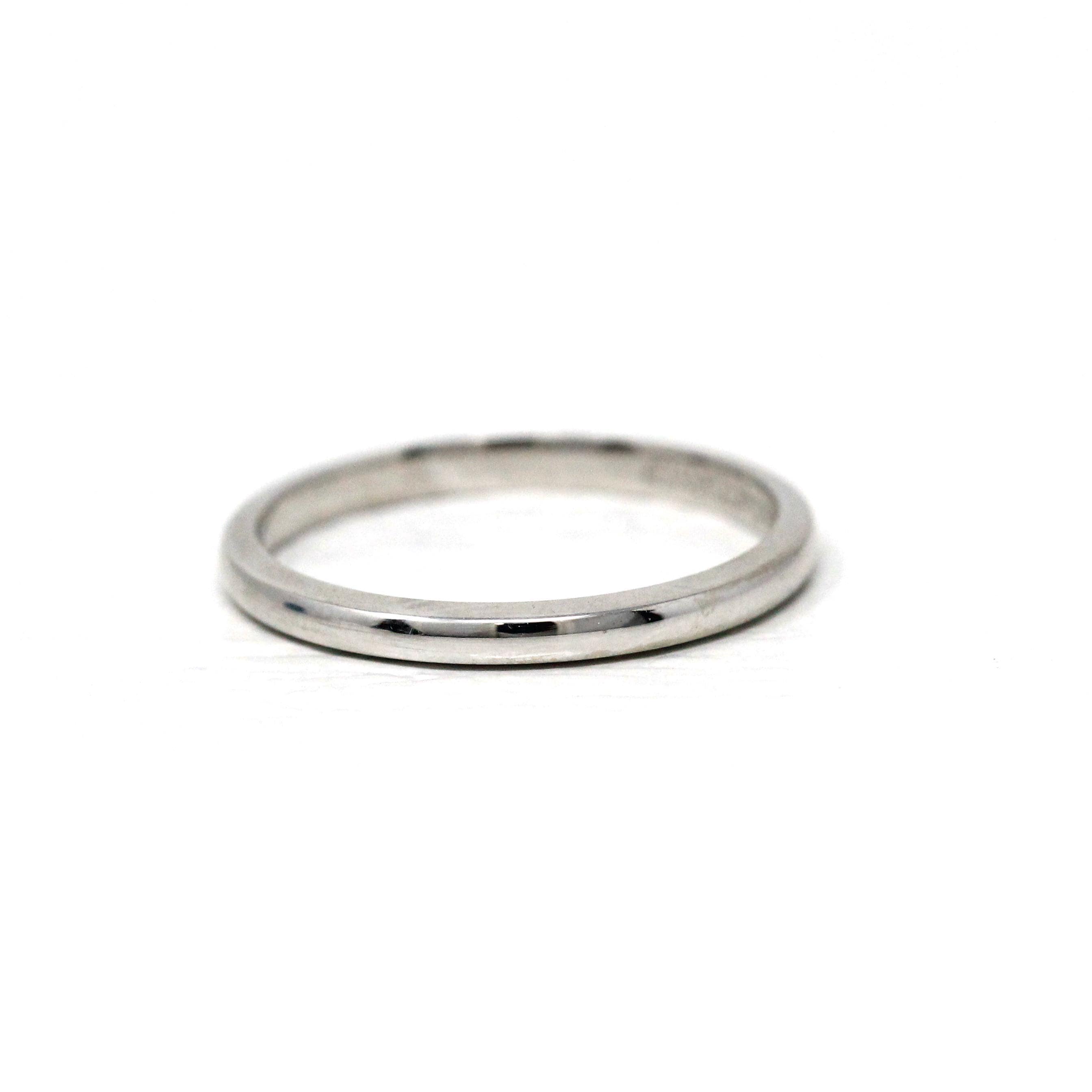 Vintage Wedding Band - Mid Century 14k White Gold Plain Stacking Ring - Circa 50s Size 7 1/2 Signed Art Carved JR Wood Bridal Fine Jewelry