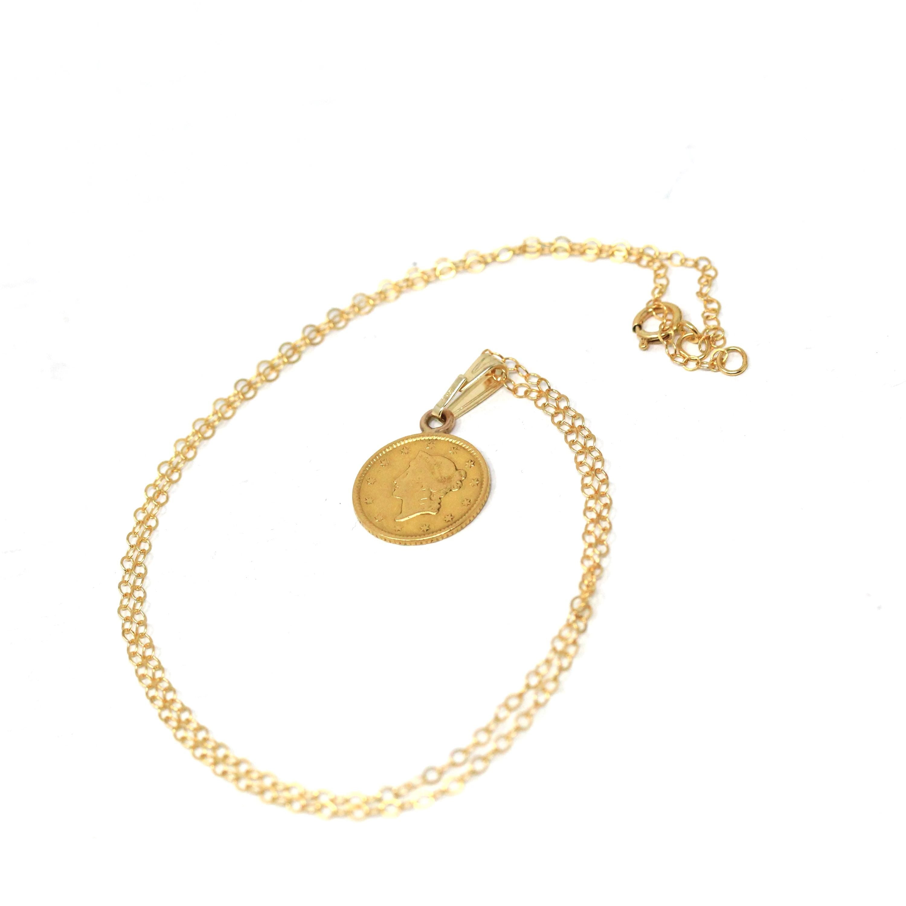 Victorian Love Token - Antique 22k Yellow Gold Charm Coin Pendant - Vintage Circa 1890s Era Engraved "HVB" Liberty Head Fine Jewelry