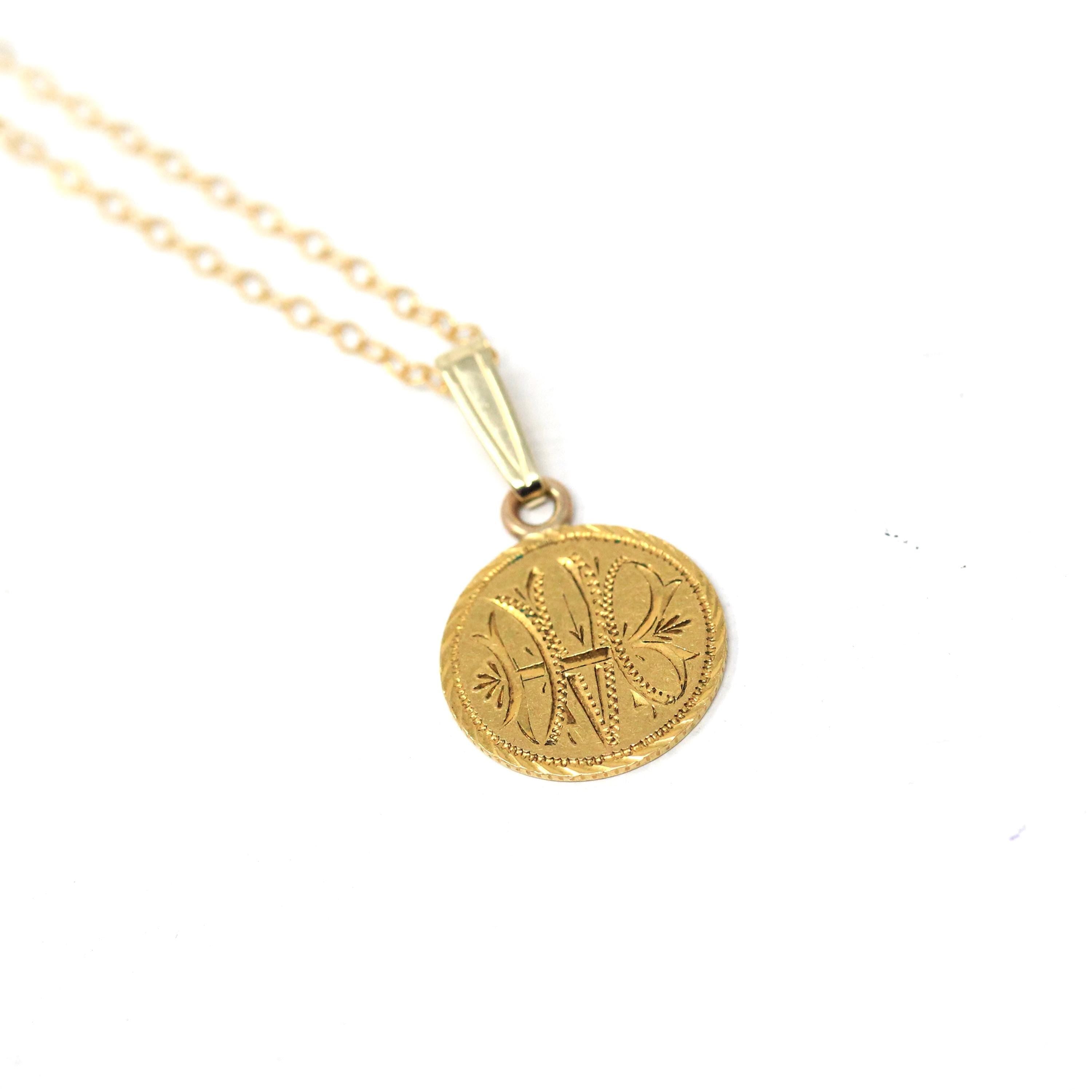 Victorian Love Token - Antique 22k Yellow Gold Charm Coin Pendant - Vintage Circa 1890s Era Engraved "HVB" Liberty Head Fine Jewelry