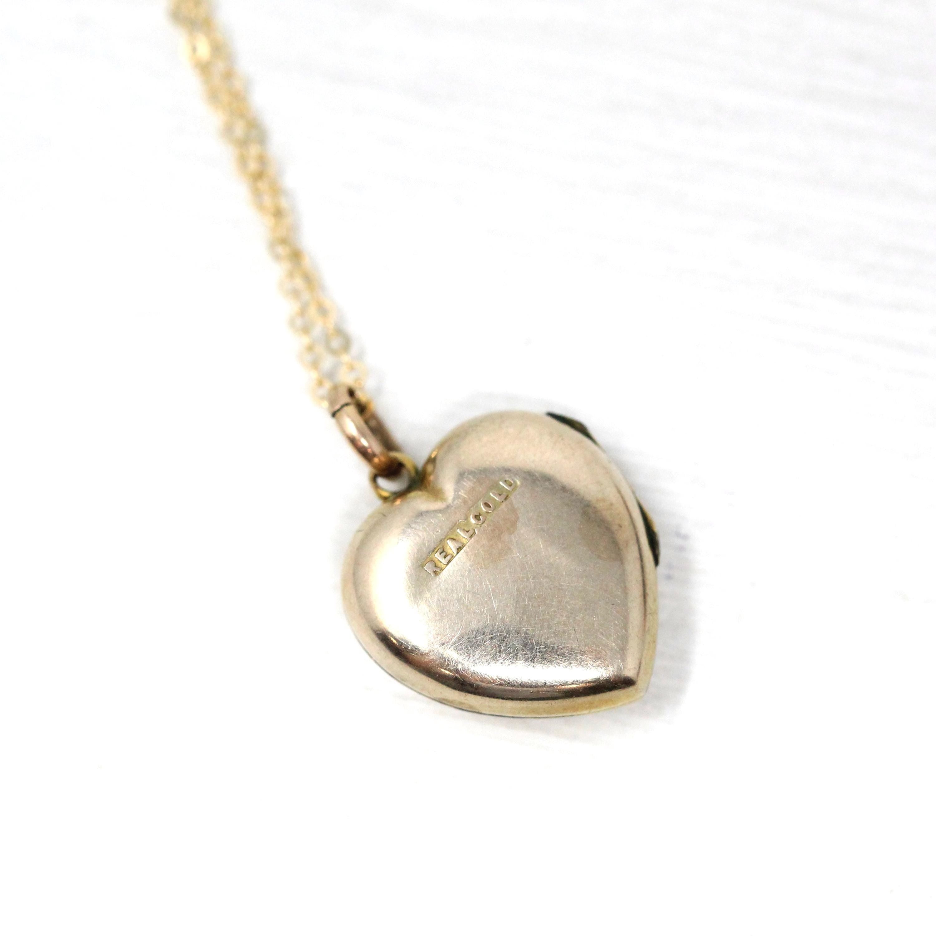 Antique Heart Locket - Edwardian 9k Rosy Yellow Gold Seed Pearl Leaf Pendant Necklace - Circa 1910s Era Keepsake Photograph Photo Jewelry