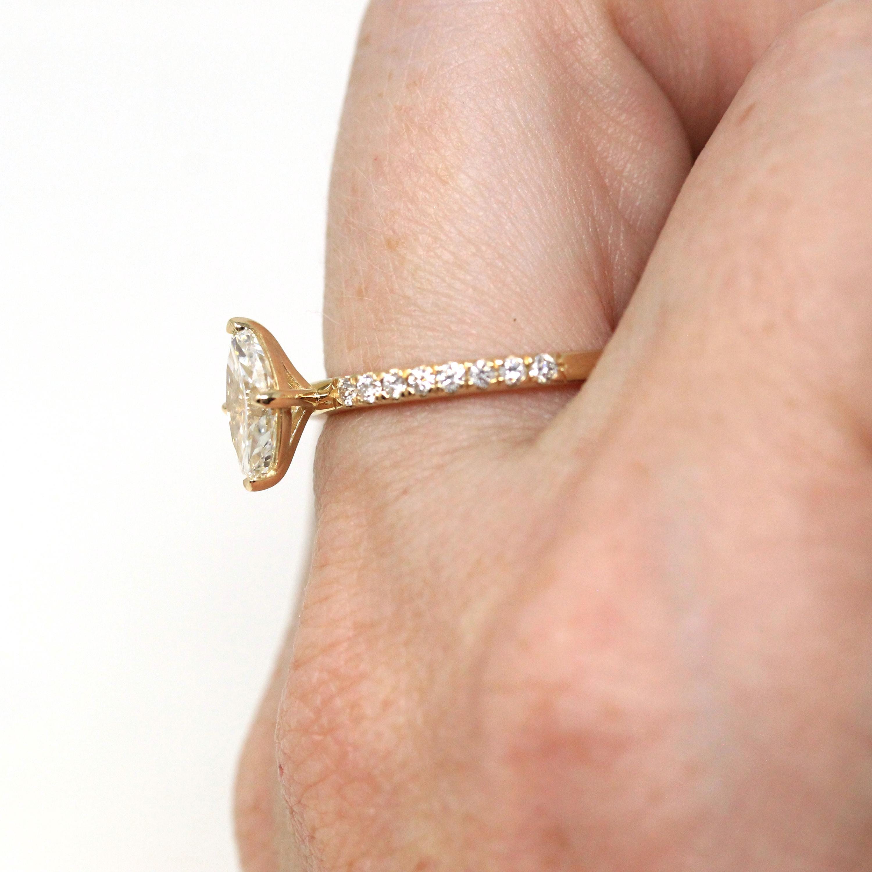 Marquise Brilliant Cut Diamond Ring - 14k Yellow Gold Genuine 1.26 cttw Vintage Diamond - Sz 7 Engagement Bridal Fine GIA Report Jewelry