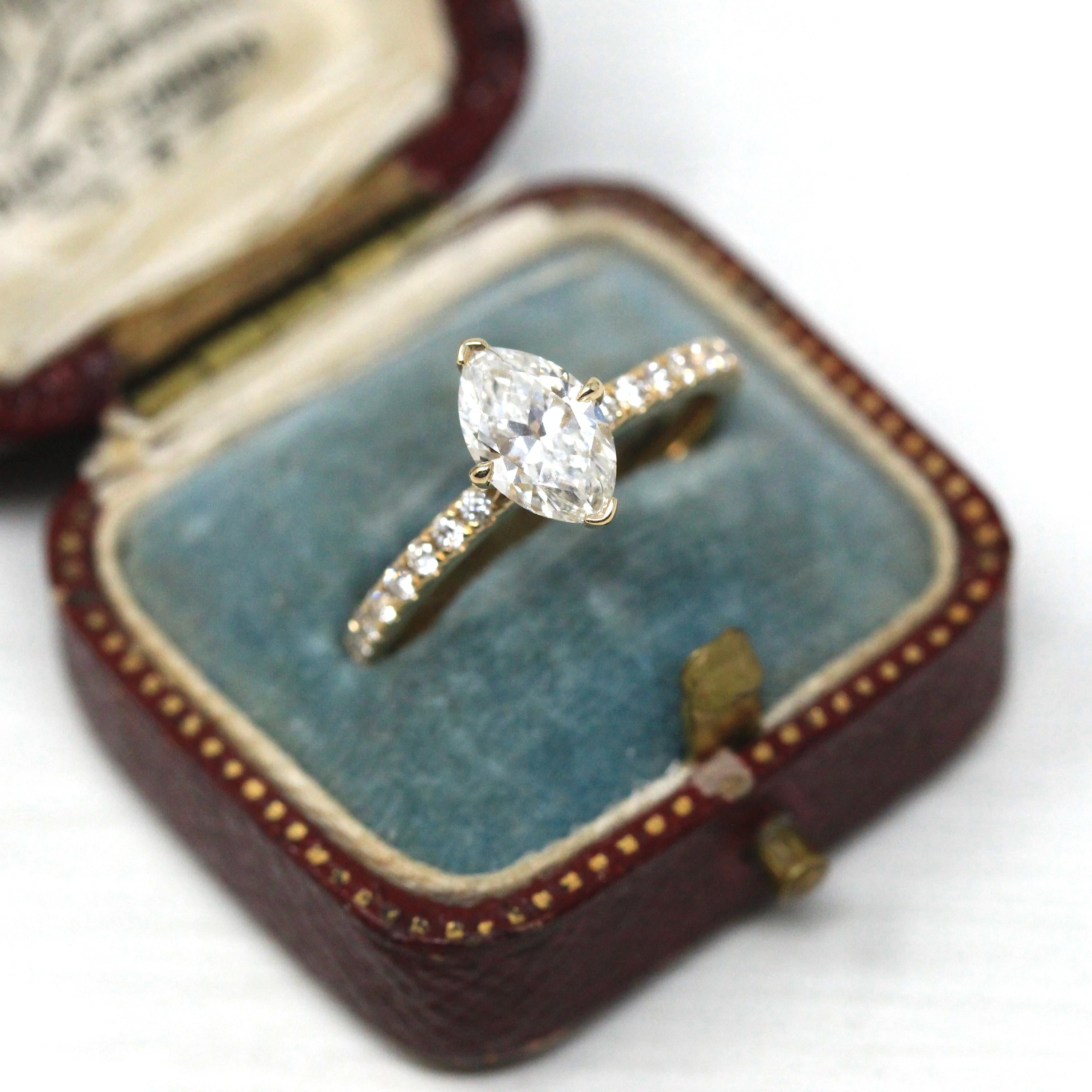 Marquise Brilliant Cut Diamond Ring - 14k Yellow Gold Genuine 1.26 cttw Vintage Diamond - Sz 7 Engagement Bridal Fine GIA Report Jewelry