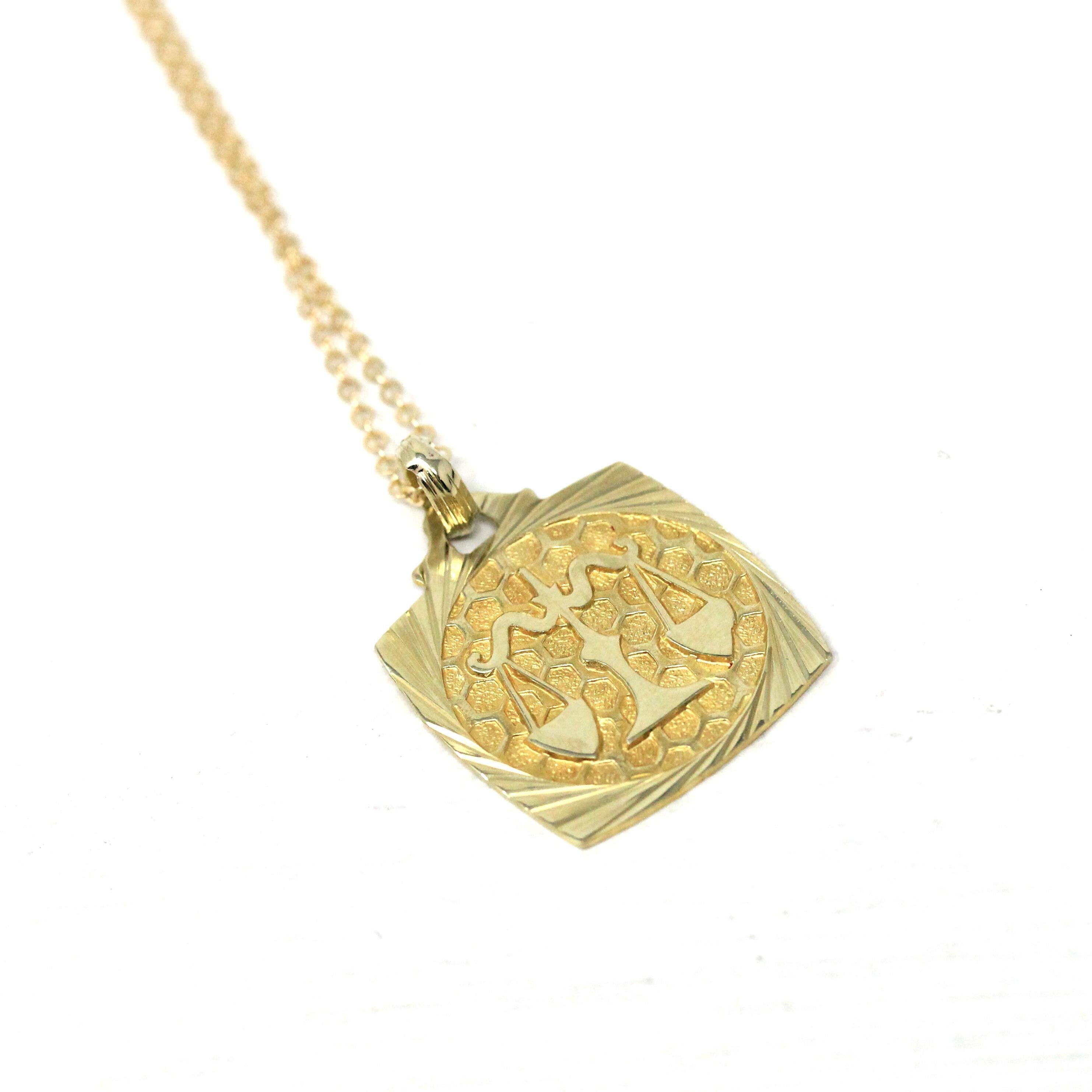Estate Libra Charm - Modern 14k Yellow Gold Scales Astrological Sign Necklace Pendant - Circa 1990s Zodiac Celestial Air Element 90s Jewelry