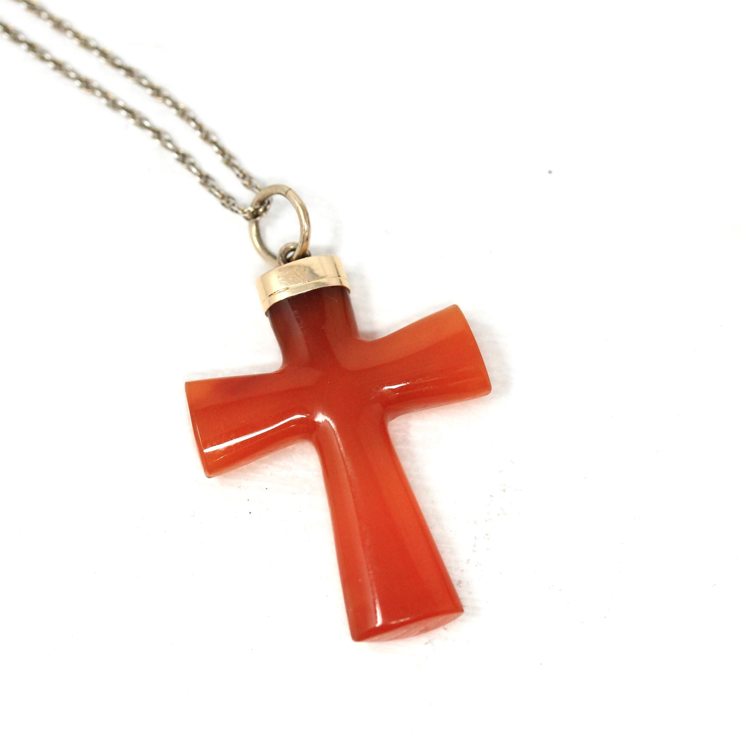 Antique Carnelian Cross - Victorian 14k & 10k Yellow Gold Genuine Polished Chalcedony Gem - Circa 1890s Orange Statement Fine Fob Jewelry