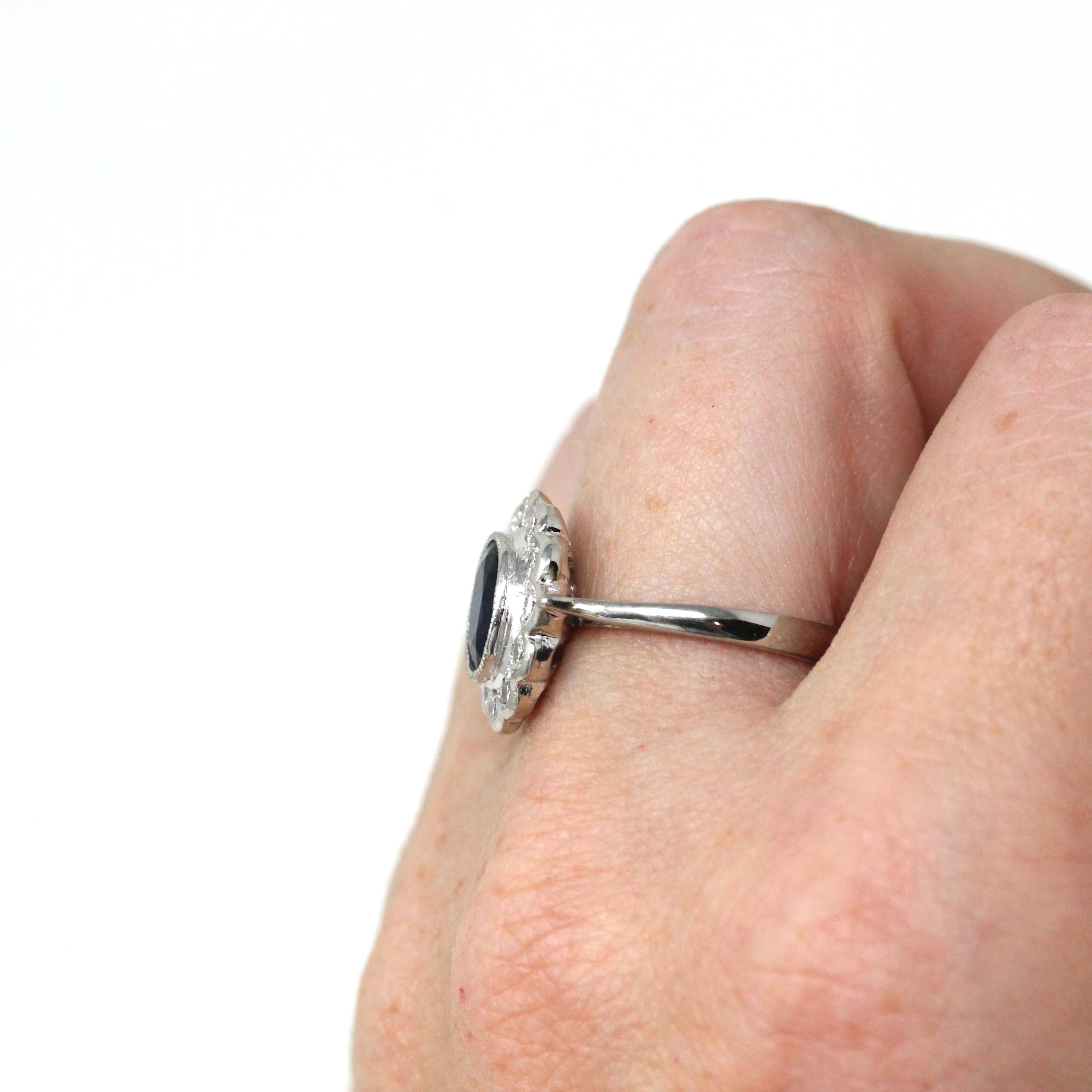 Sapphire & Diamond Ring - Estate Platinum Natural 1.20 CT Blue Oval .36 CTW Halo - Modern 2000s Engagement Fine Flower Report Y2K Jewelry