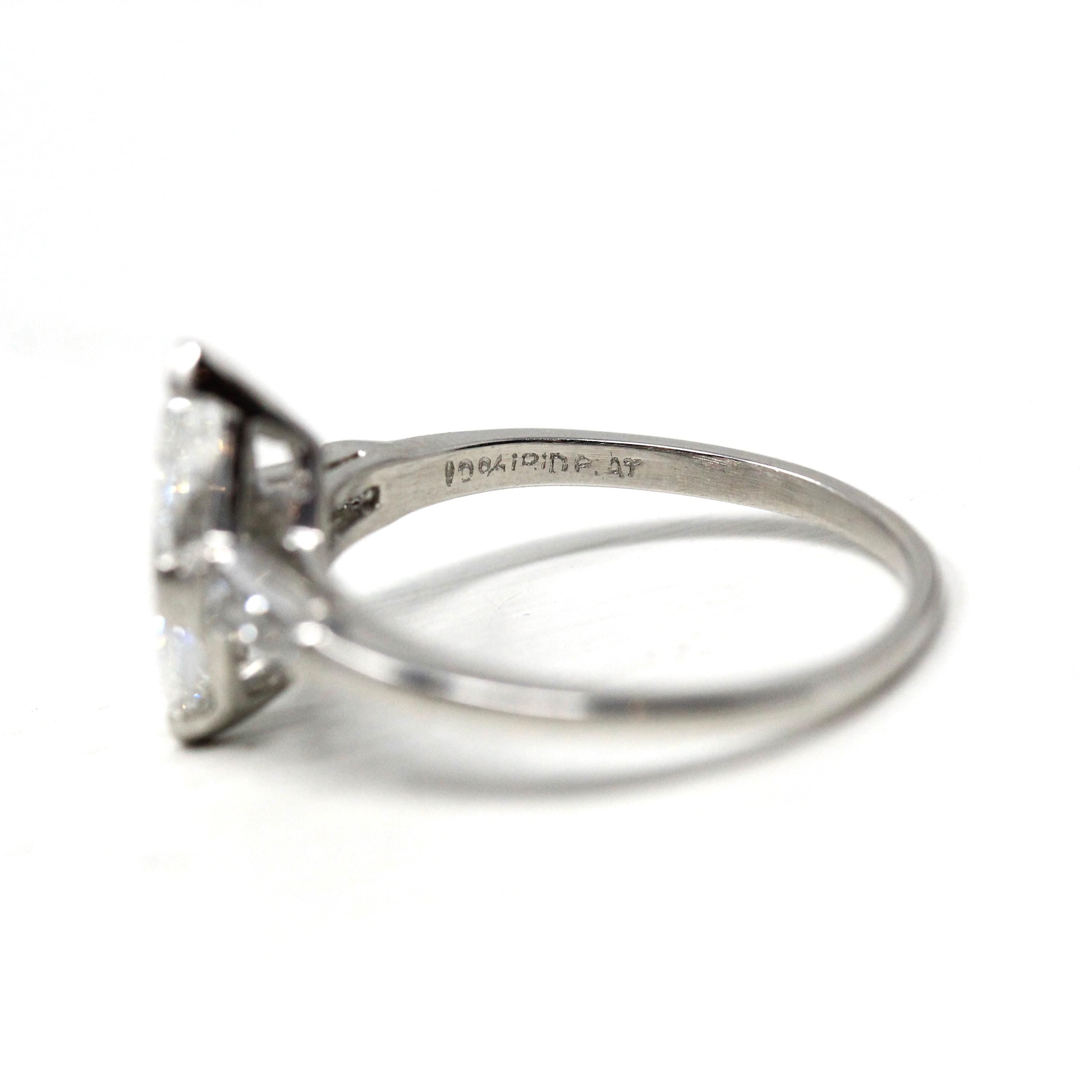 Marquise Engagement Ring - Vintage Platinum 1.26 CTW Natural Diamond - Circa 60s Size 8 Three Stone Baguettes Fine Bridal GIA Report Jewelry