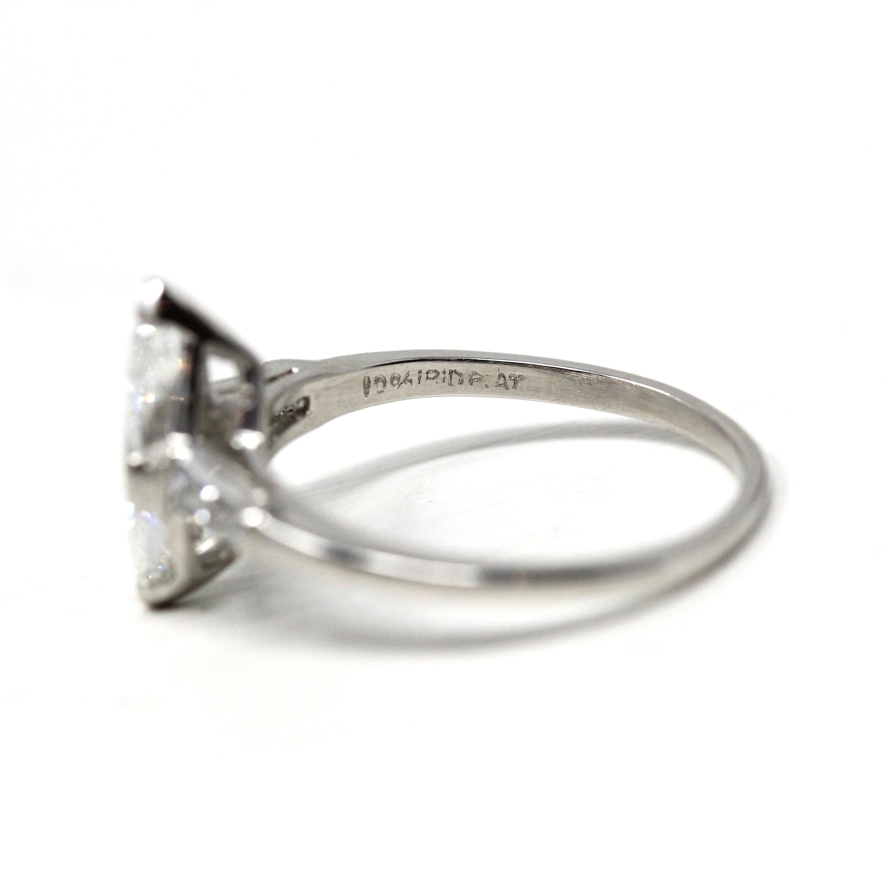 Marquise Engagement Ring - Vintage Platinum 1.26 CTW Natural Diamond - Circa 60s Size 8 Three Stone Baguettes Fine Bridal GIA Report Jewelry
