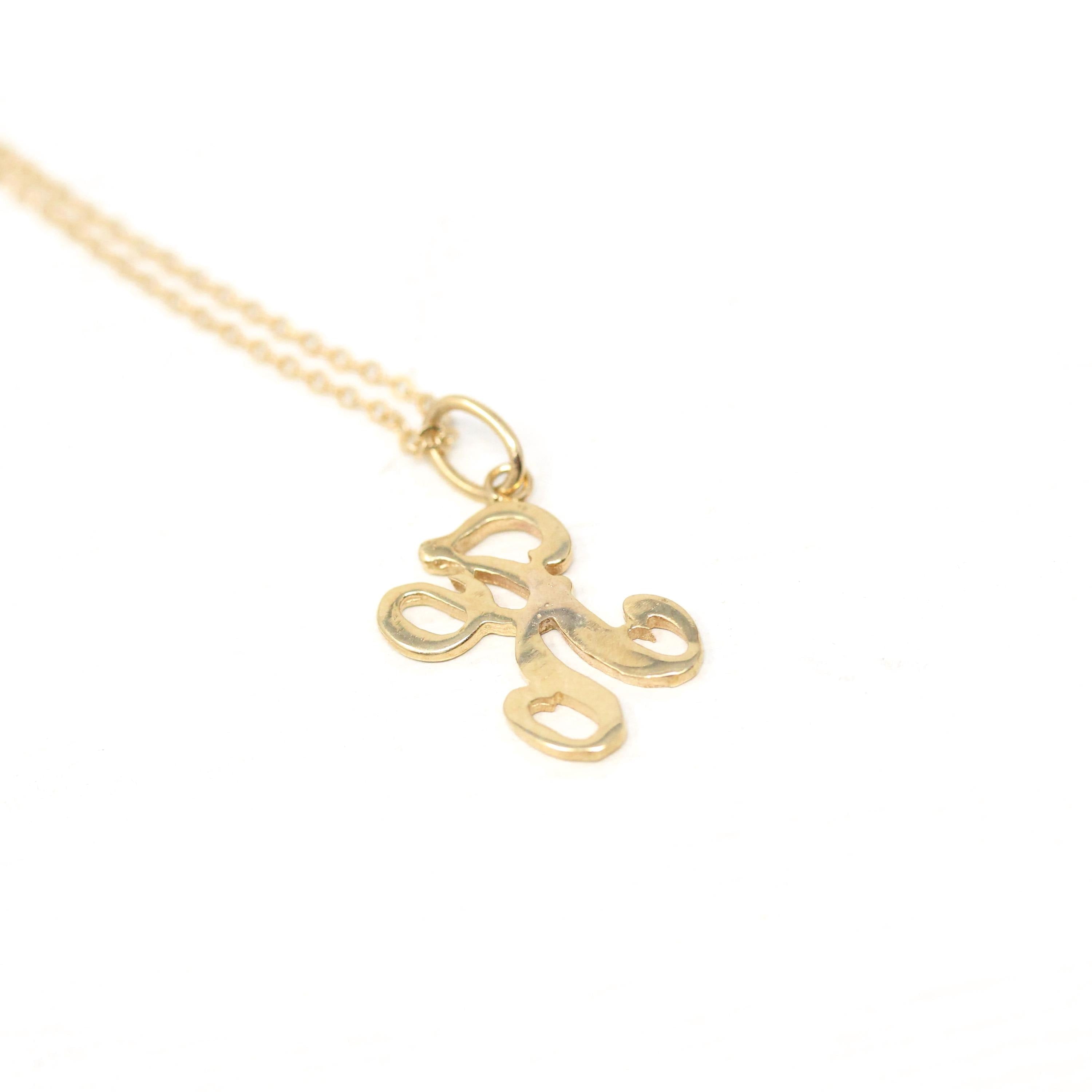 Letter "K" Charm - Estate 10k Yellow Gold Single Cursive Initial Necklace Pendant - Vintage Circa 1990s Era Petite Dainty Fine 90s Jewelry