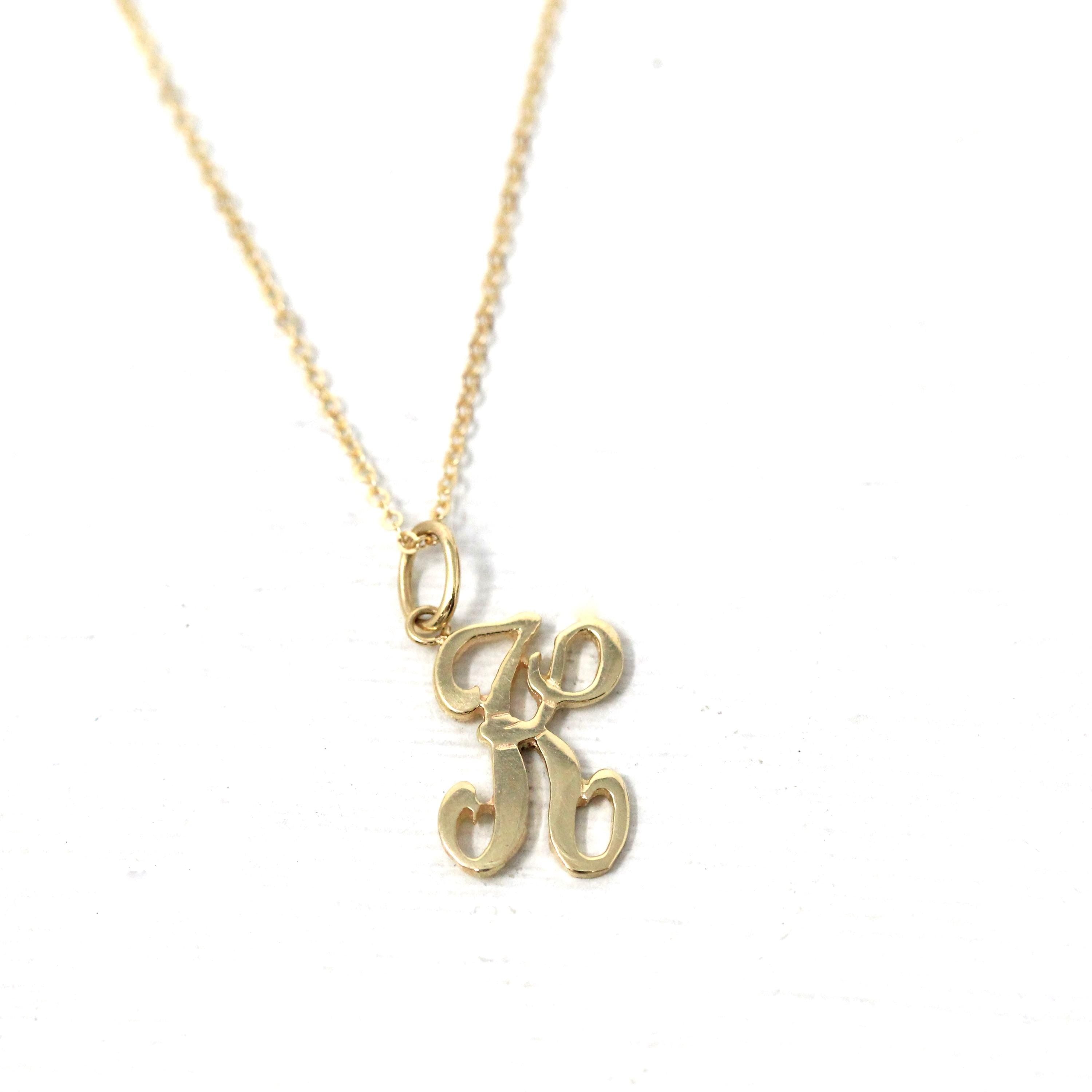 Letter "K" Charm - Estate 10k Yellow Gold Single Cursive Initial Necklace Pendant - Vintage Circa 1990s Era Petite Dainty Fine 90s Jewelry