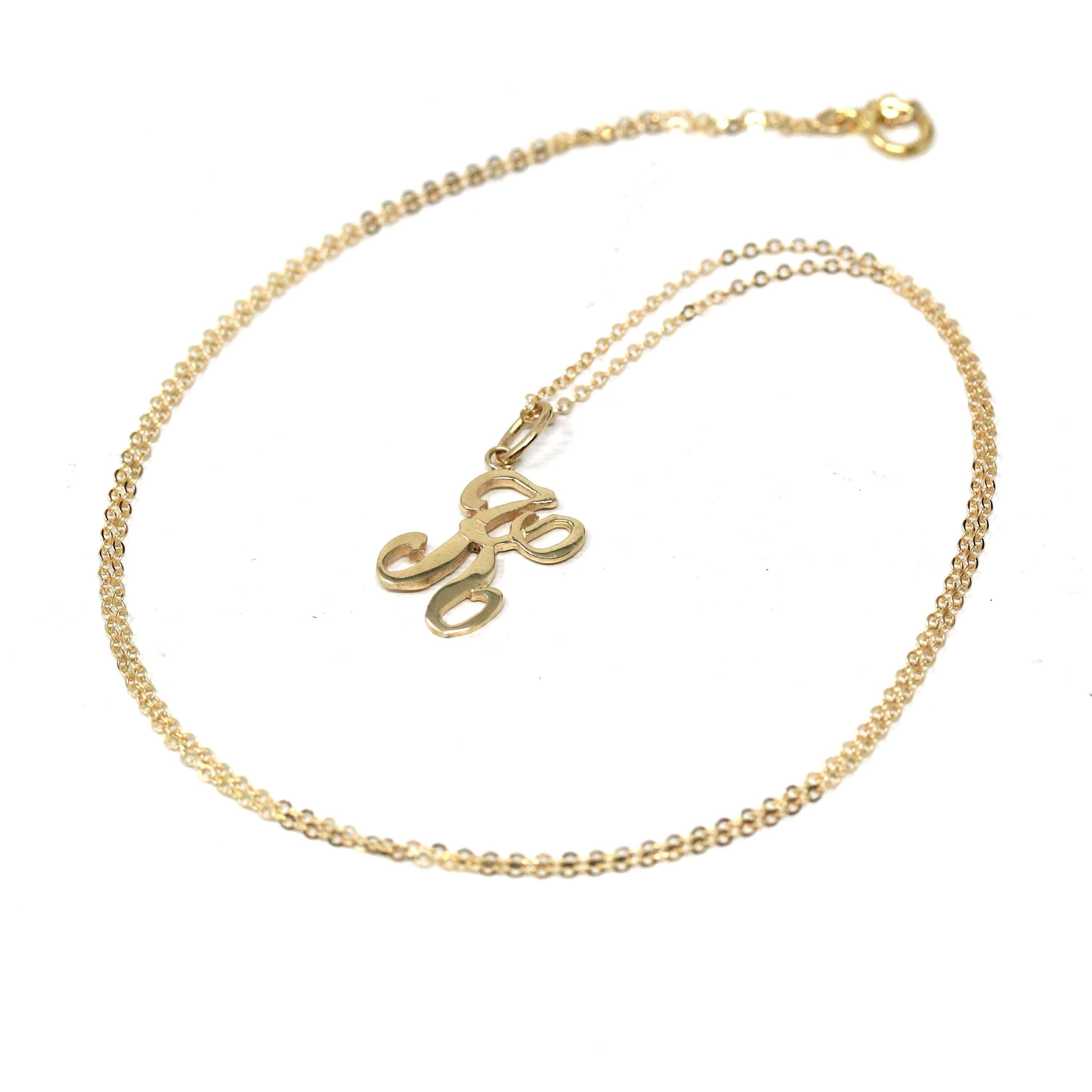 Letter "K" Charm - Estate 10k Yellow Gold Single Cursive Initial Necklace Pendant - Vintage Circa 1990s Era Petite Dainty Fine 90s Jewelry