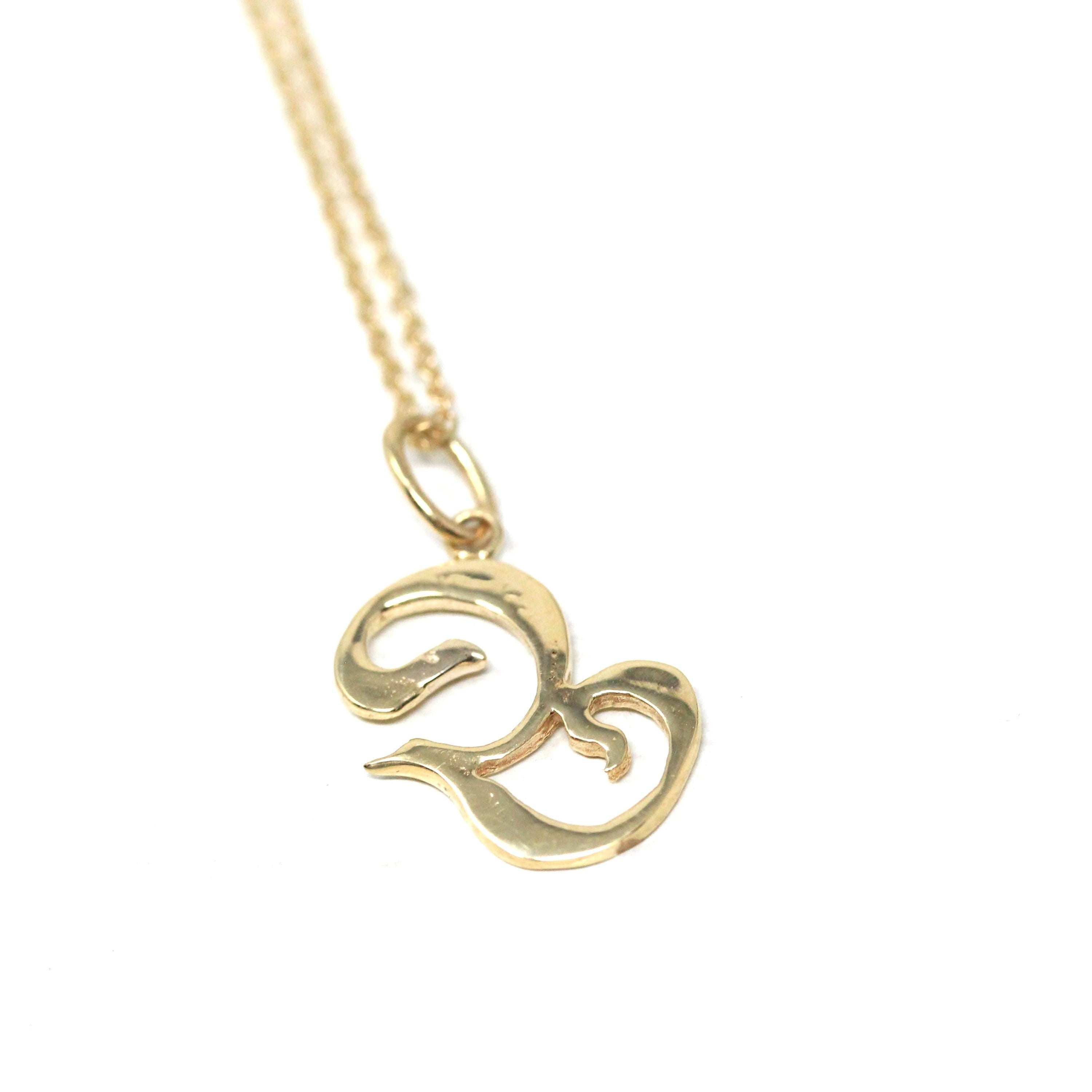 Letter "G" Charm - Estate 10k Yellow Gold Single Cursive Initial Necklace Pendant - Vintage Circa 1990s Era Petite Dainty Fine 90s Jewelry