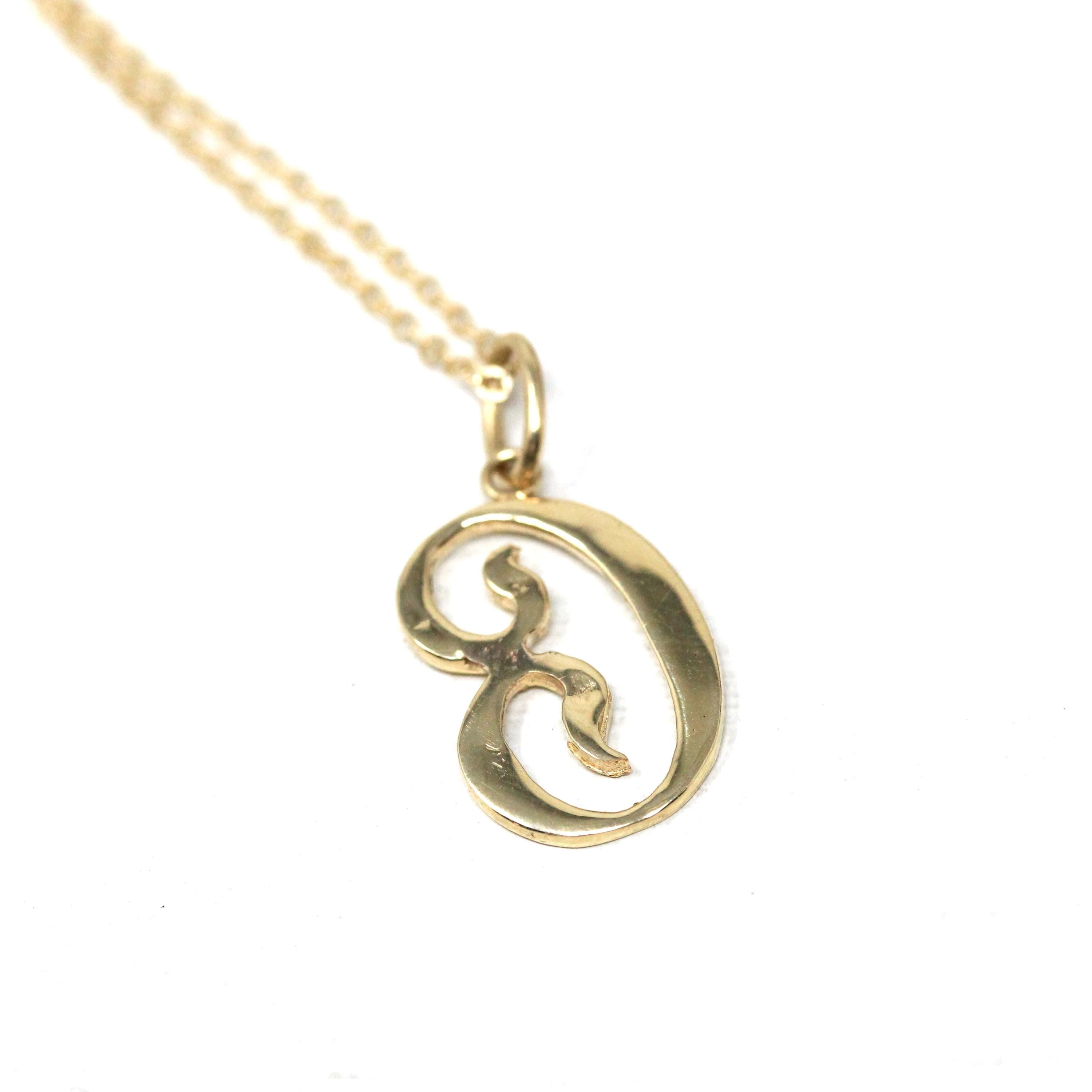 Letter "C" Charm - Estate 10k Yellow Gold Single Cursive Initial Necklace Pendant - Vintage Circa 1990s Era Petite Dainty Fine 90s Jewelry