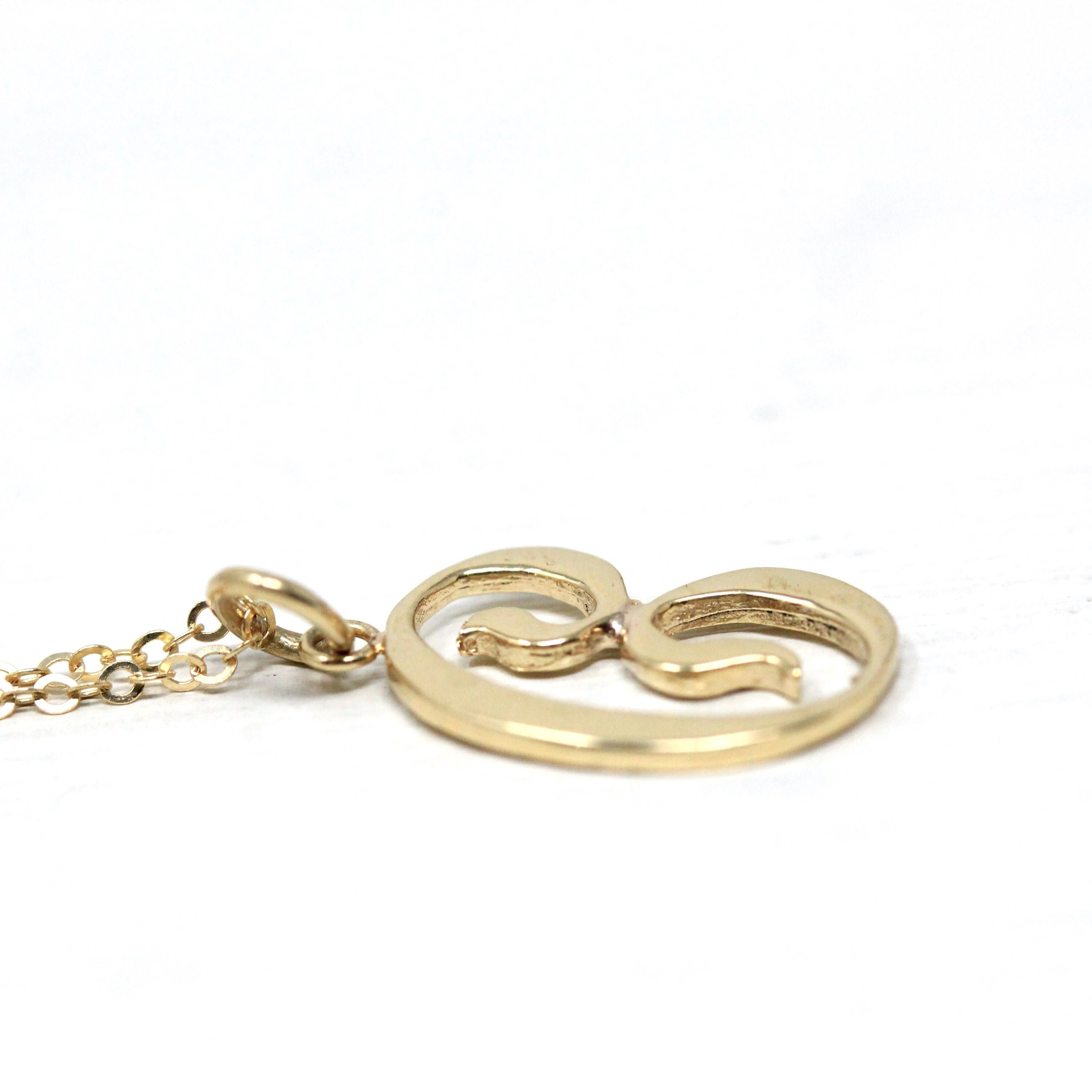 Letter "C" Charm - Estate 10k Yellow Gold Single Cursive Initial Necklace Pendant - Vintage Circa 1990s Era Petite Dainty Fine 90s Jewelry