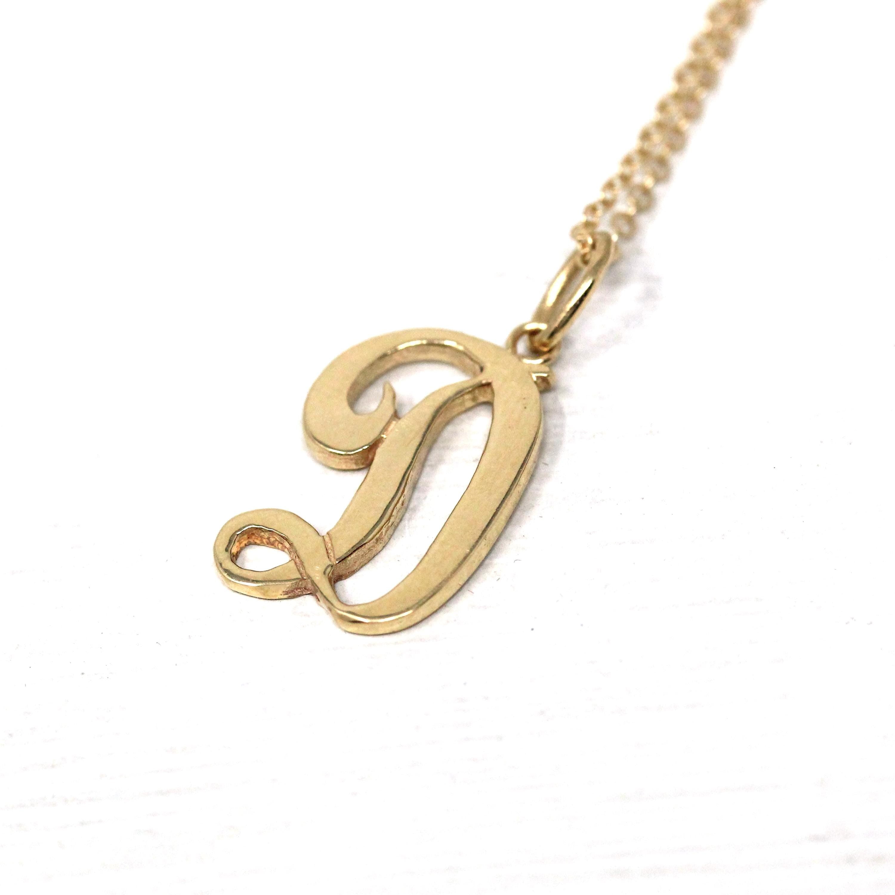 Letter "D" Charm - Estate 10k Yellow Gold Single Cursive Initial Necklace Pendant - Vintage Circa 1990s Era Petite Dainty Fine 90s Jewelry