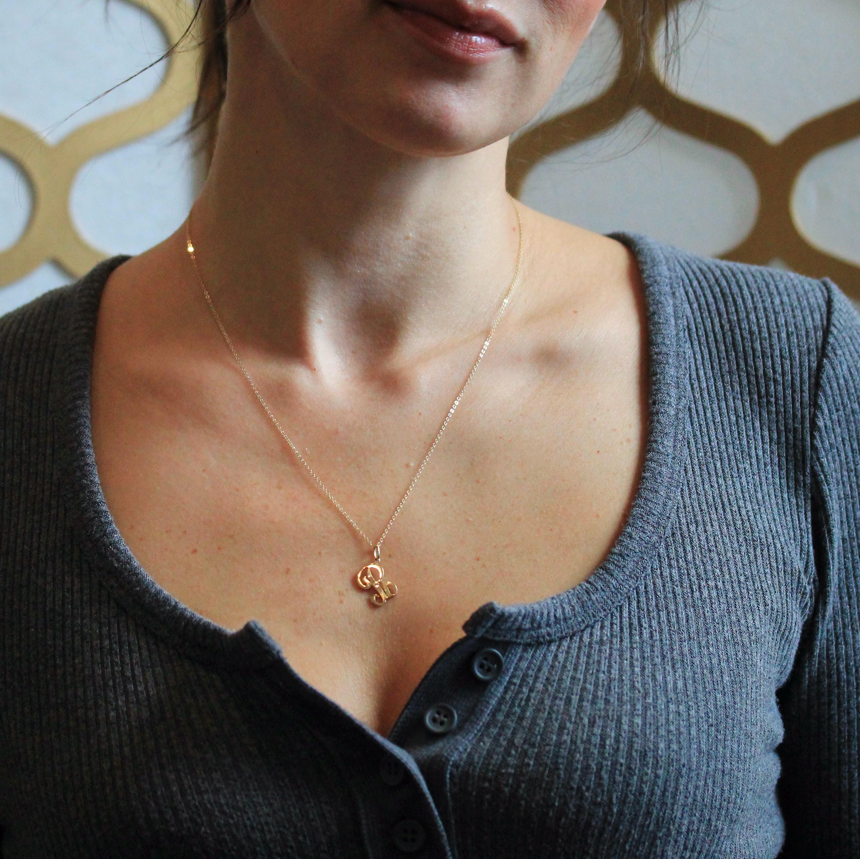 Letter "R" Charm - Estate 10k Yellow Gold Single Cursive Initial Necklace Pendant - Vintage Circa 1990s Era Petite Dainty Fine 90s Jewelry