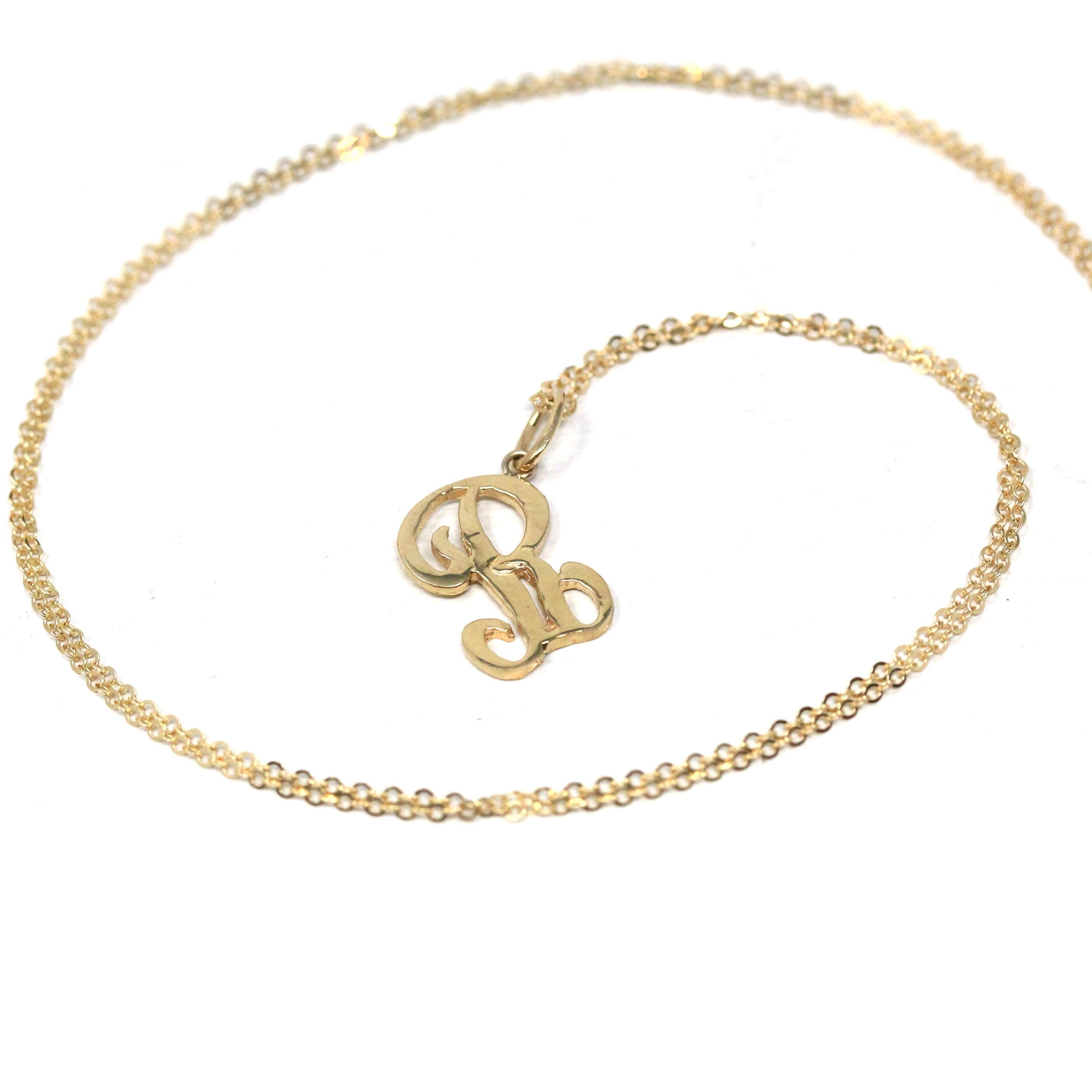 Letter "R" Charm - Estate 10k Yellow Gold Single Cursive Initial Necklace Pendant - Vintage Circa 1990s Era Petite Dainty Fine 90s Jewelry