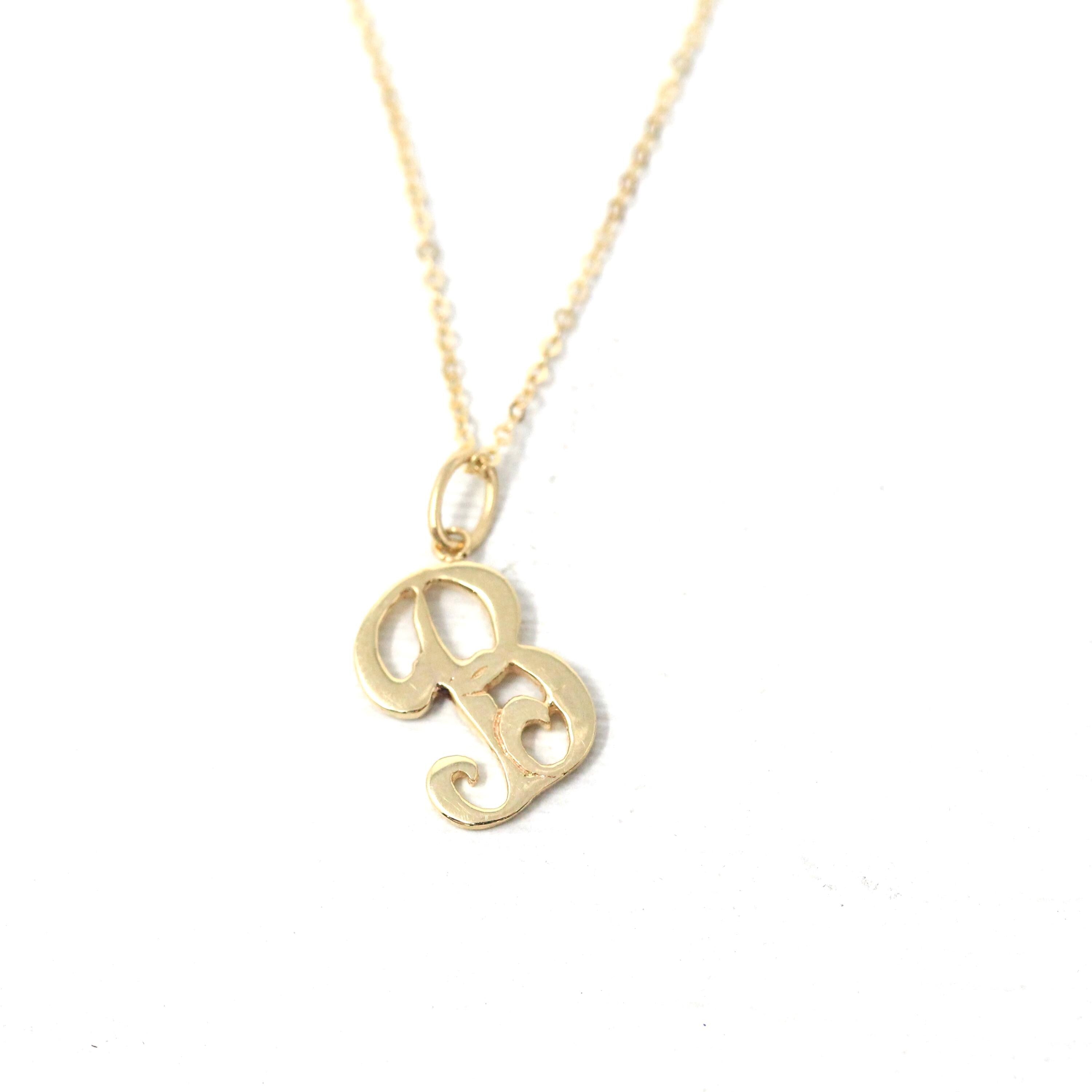 Letter "B" Charm - Estate 10k Yellow Gold Single Cursive Initial Necklace Pendant - Vintage Circa 1990s Era Petite Dainty Fine 90s Jewelry