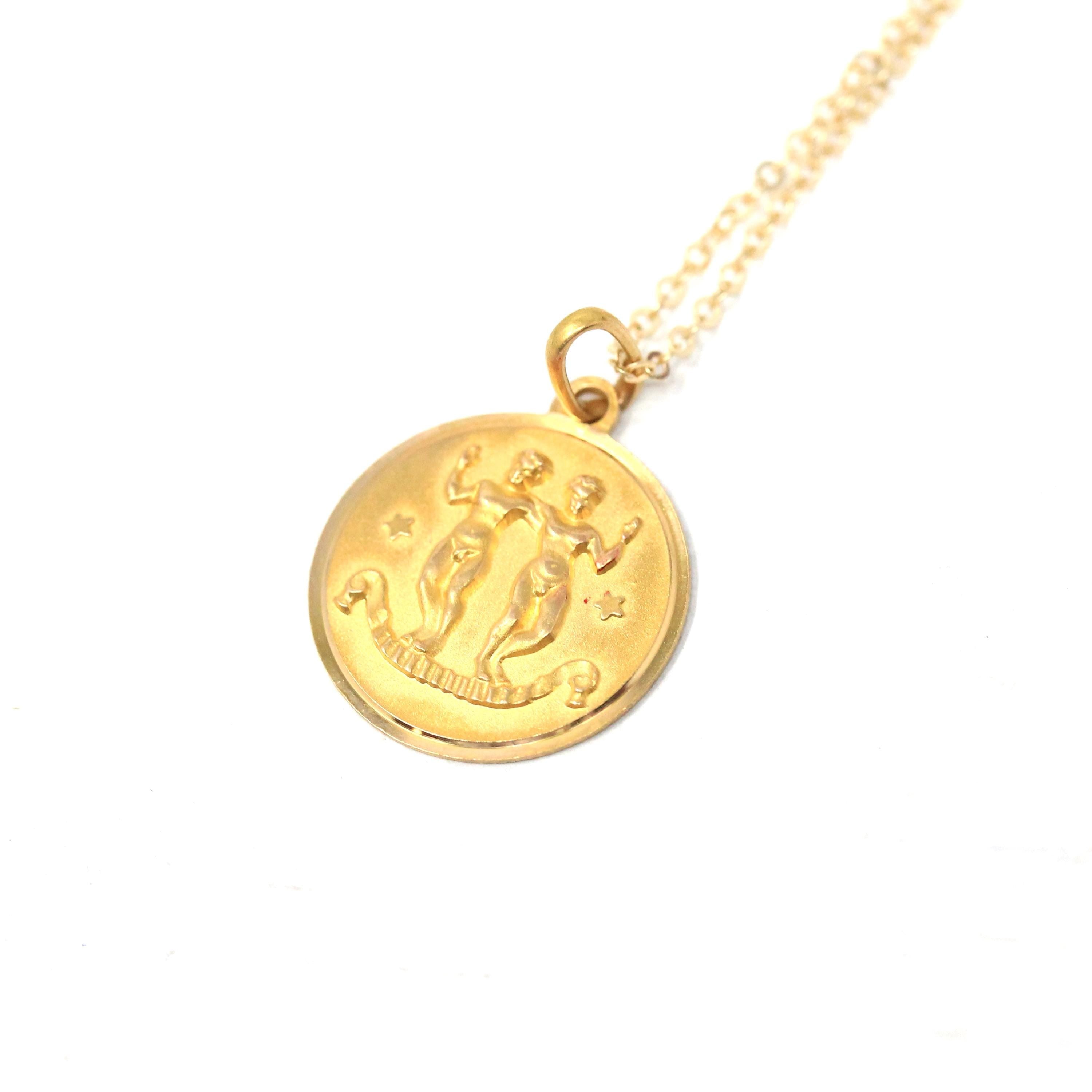 Estate Gemini Charm - Modern 18k Yellow Gold The Twins Air Element Pendant Necklace - Circa 1990s Era Zodiac Italian Italy Fine 90s Jewelry