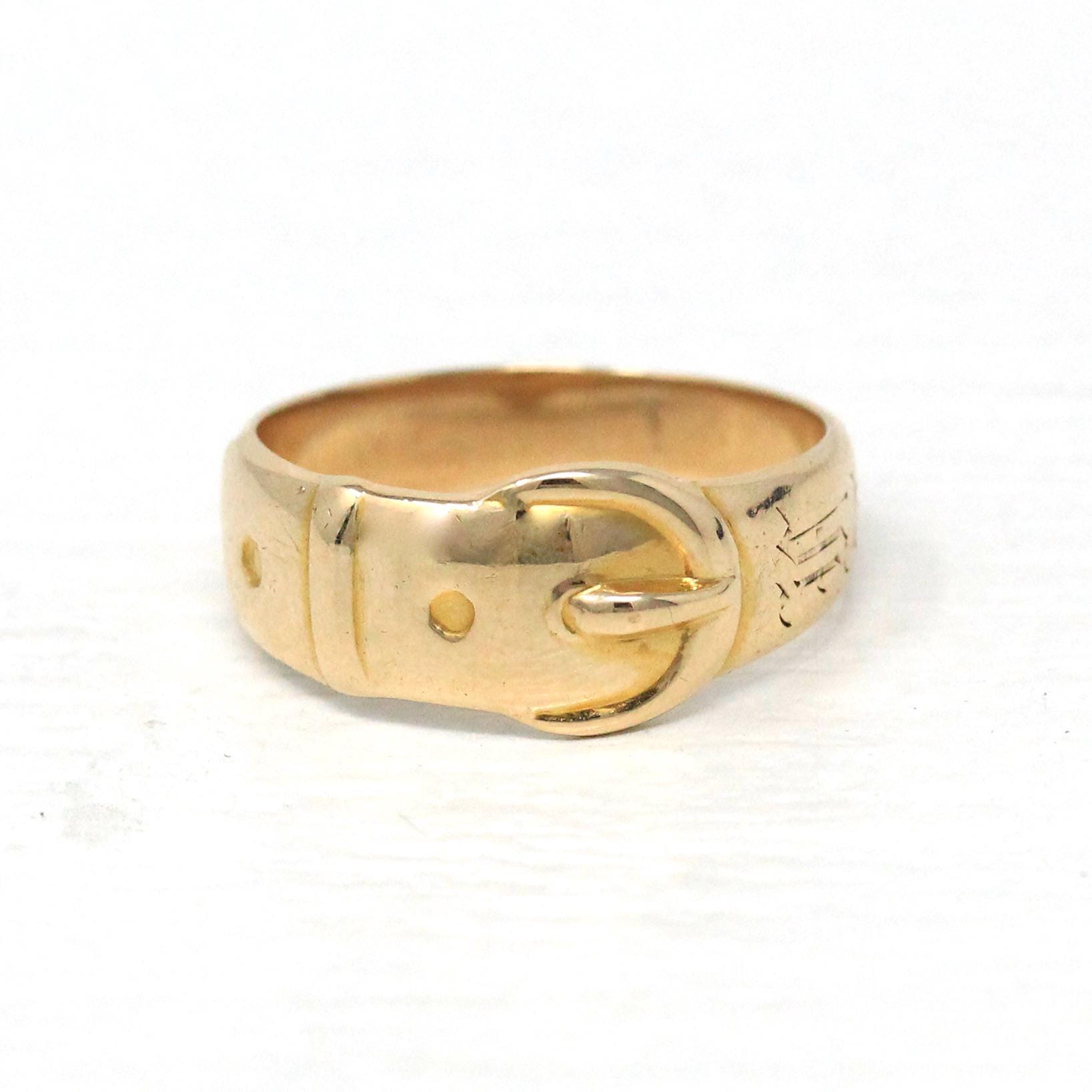 Antique Buckle Ring - Edwardian 10k Yellow Gold Belt Band - Vintage Circa 1900s Era Size 7 "IT" Men's Unisex Minimalist Wedding Fine Jewelry