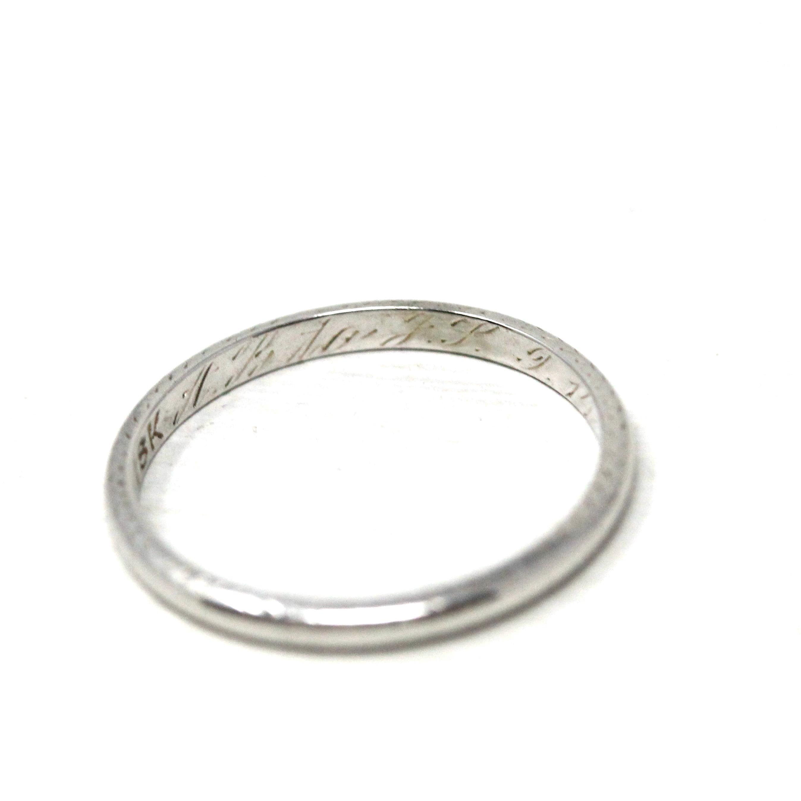 Art Deco Wedding Band - Vintage Era 18k White Gold Eternity Wheat Design Ring - Dated 1929 Size 4 3/4 Wedding Bridal Stacking Fine Jewelry