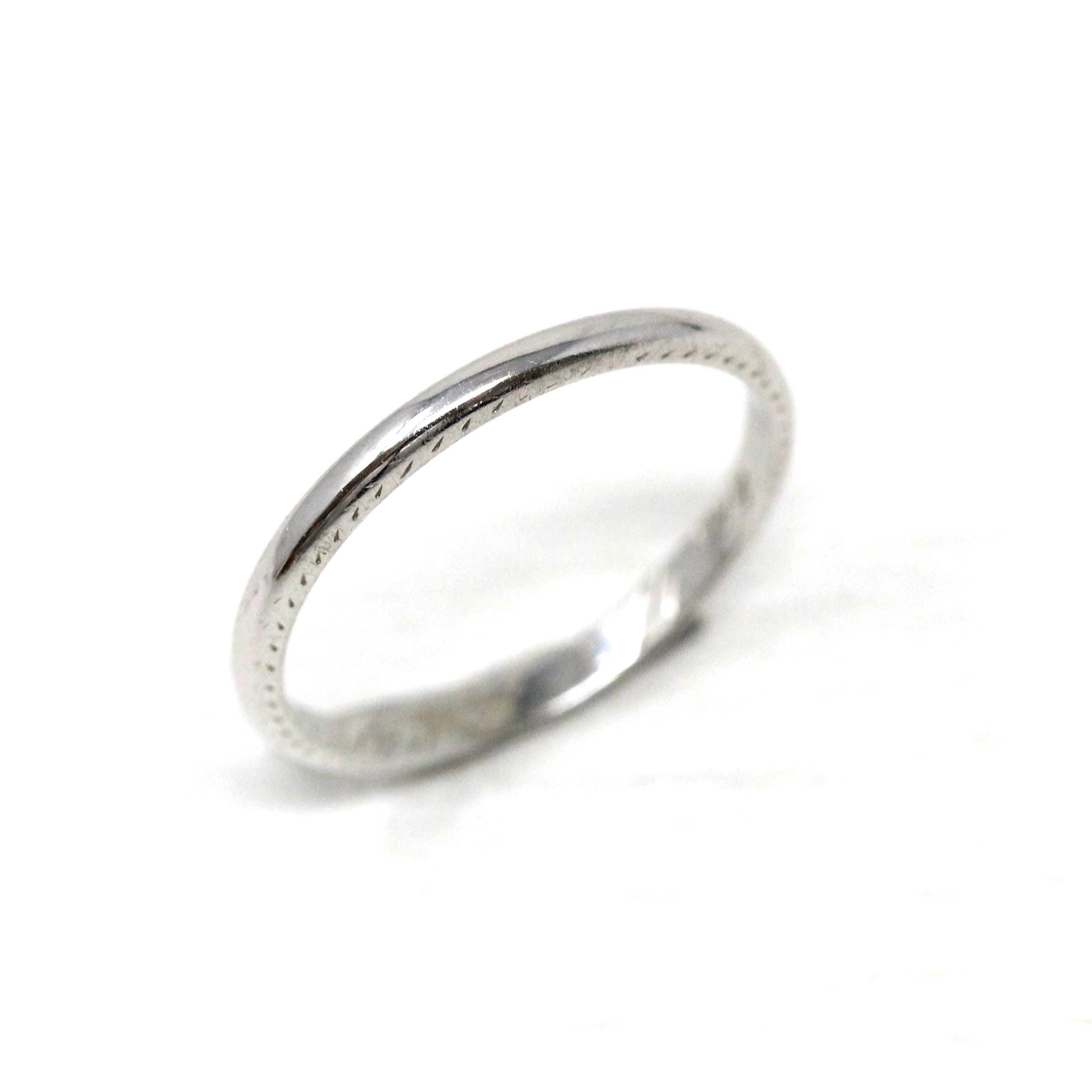 Art Deco Wedding Band - Vintage Era 18k White Gold Eternity Wheat Design Ring - Dated 1929 Size 4 3/4 Wedding Bridal Stacking Fine Jewelry