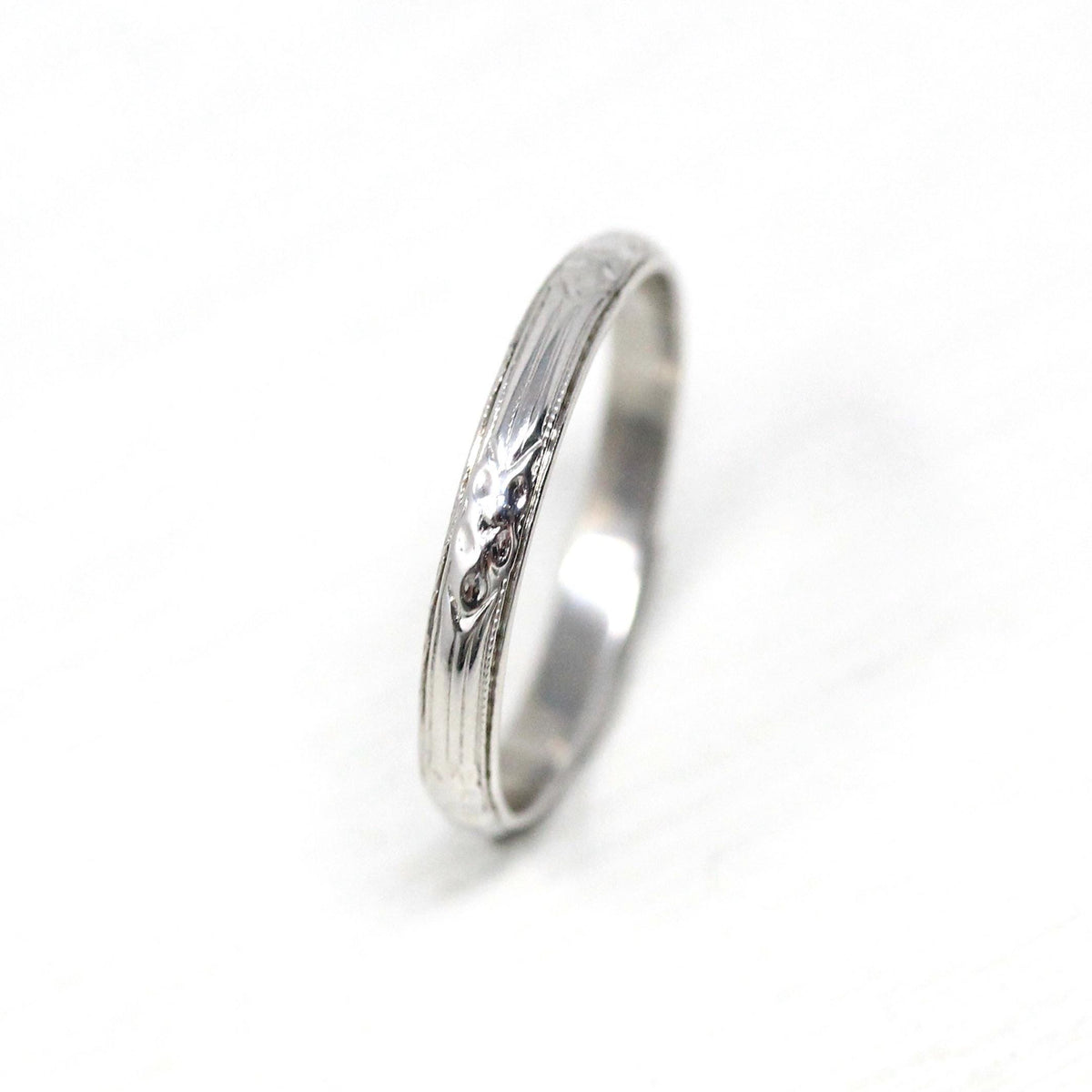 Art Deco Wedding Band - Vintage 18k White Gold Orange Blossom Eternity Ring - Circa 1930s Era Size 5 Bridal Stacking Fine 30s Floral Jewelry