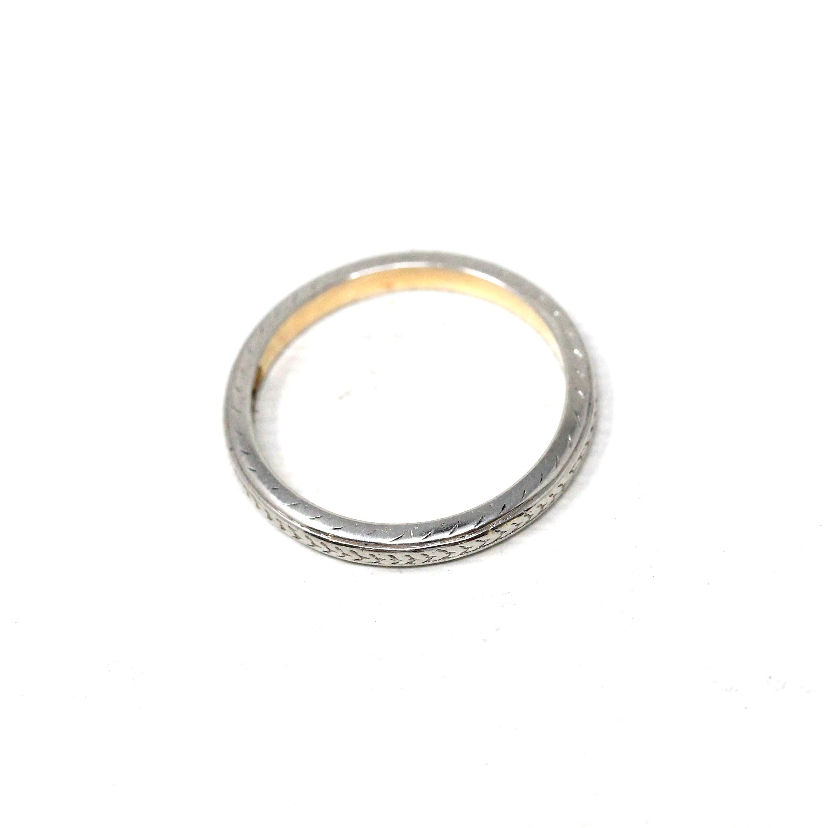 Antique Wedding Band - Edwardian Platinum over 18k Yellow Gold Eternity Wheat Ring - Circa 1900s Era Size 5 Wedding Bridal Fine Jewelry