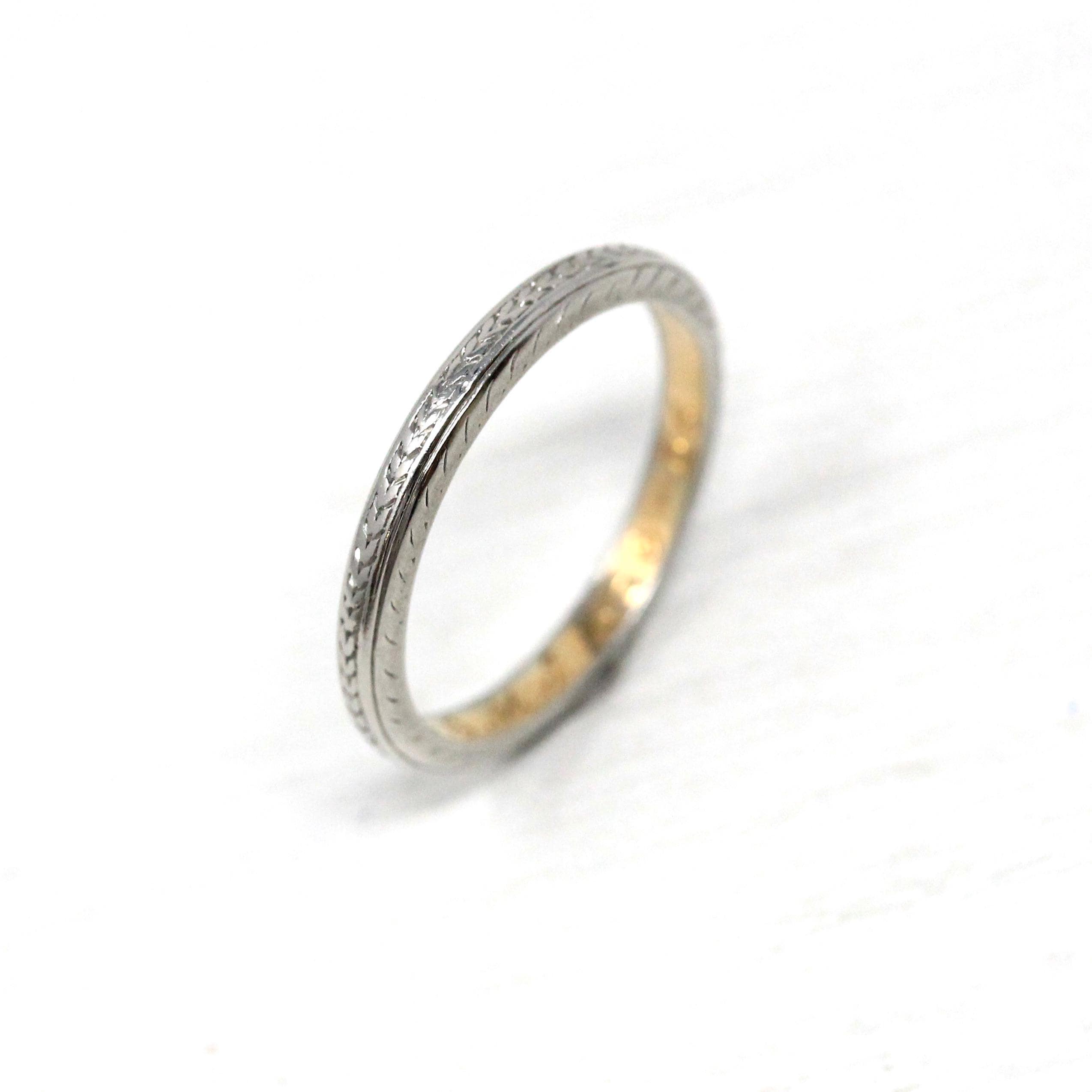 Antique Wedding Band - Edwardian Platinum over 18k Yellow Gold Eternity Wheat Ring - Circa 1900s Era Size 5 Wedding Bridal Fine Jewelry
