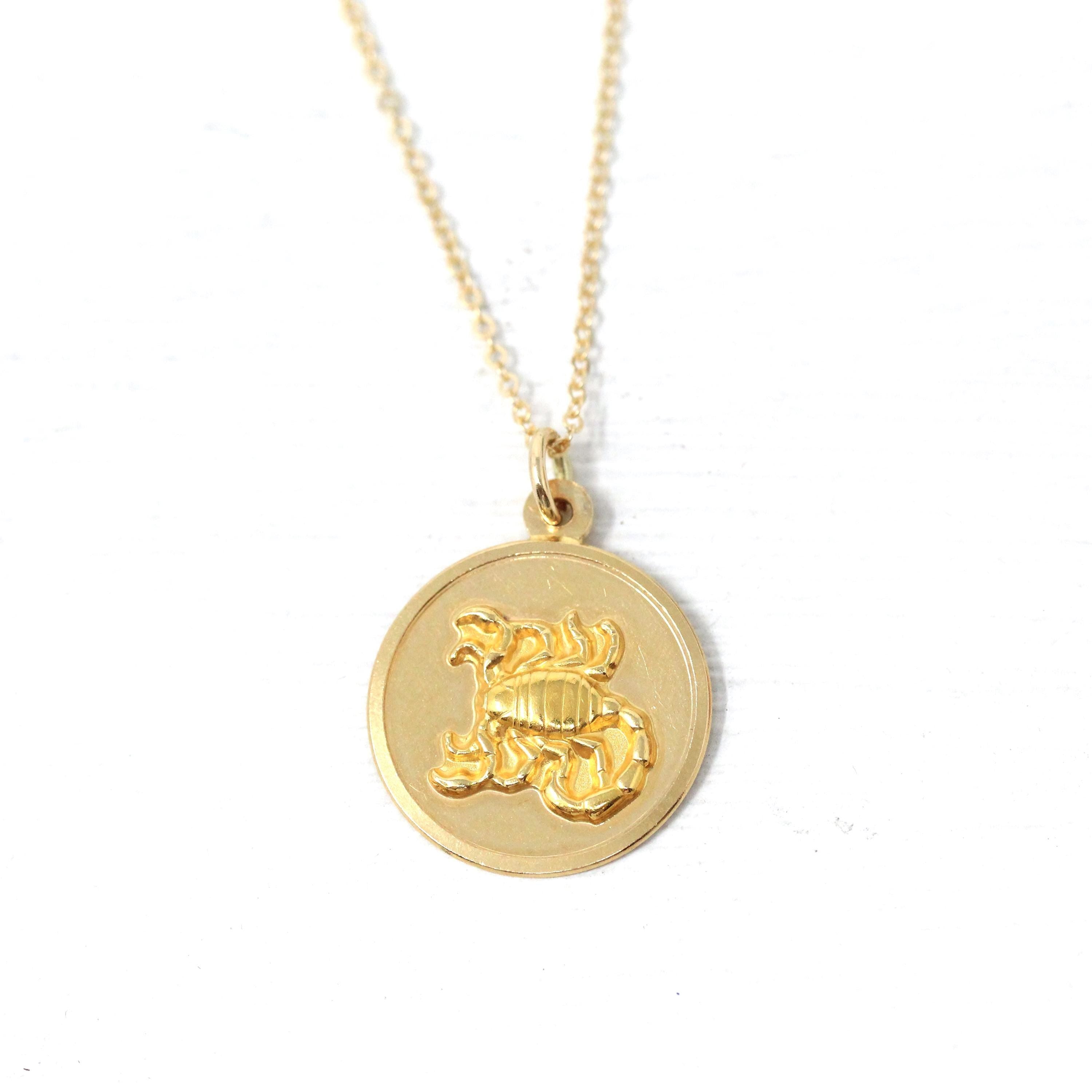 Vintage Scorpio Pendant - Retro 18k Yellow Gold Scorpion Astrological Sign Charm Necklace - Circa 1970s Era Zodiac Water Element 70s Jewelry