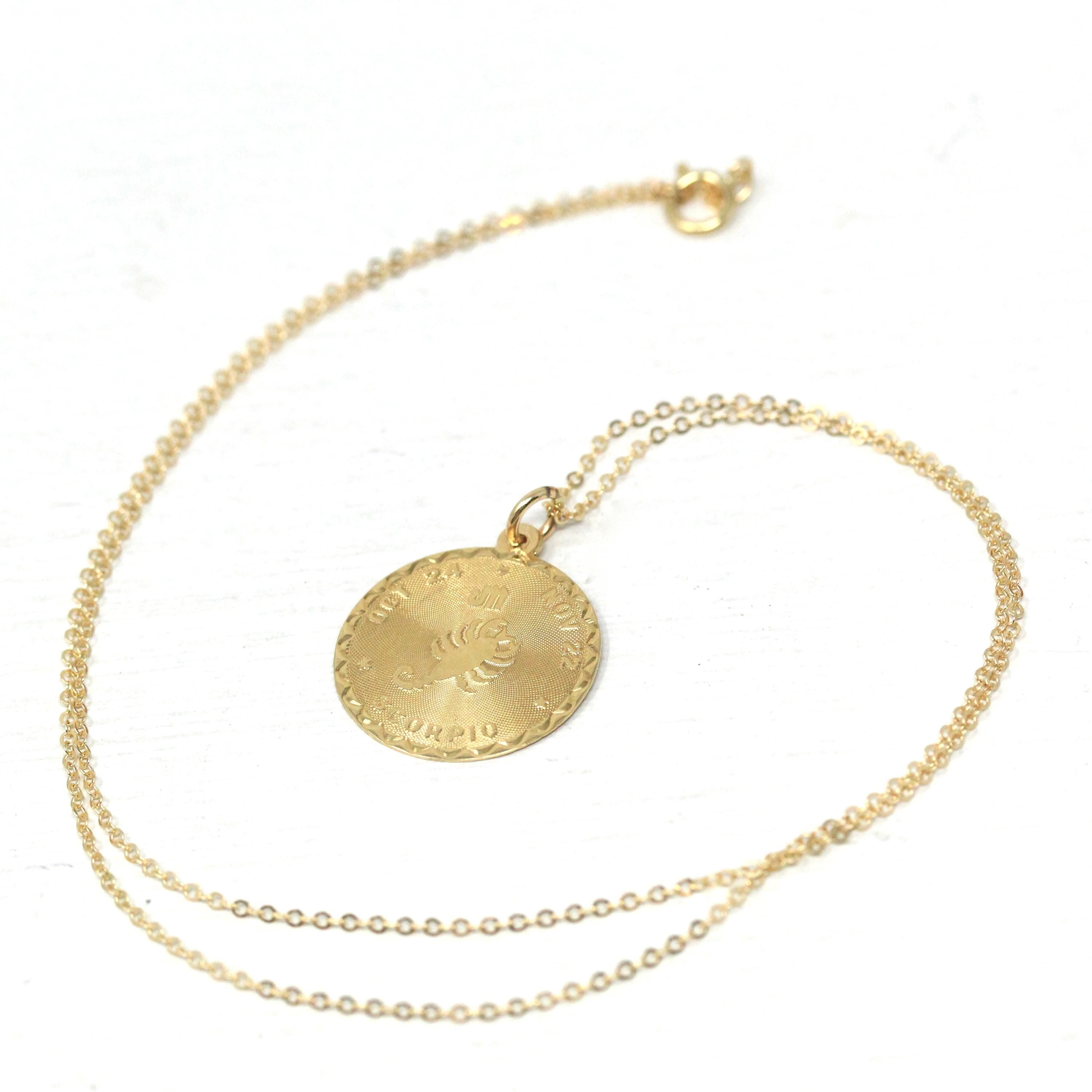 Vintage Scorpio Pendant - Retro 14k Yellow Gold Scorpion Astrological Sign Charm Necklace - Circa 1970s Zodiac Water Element Fine Jewelry