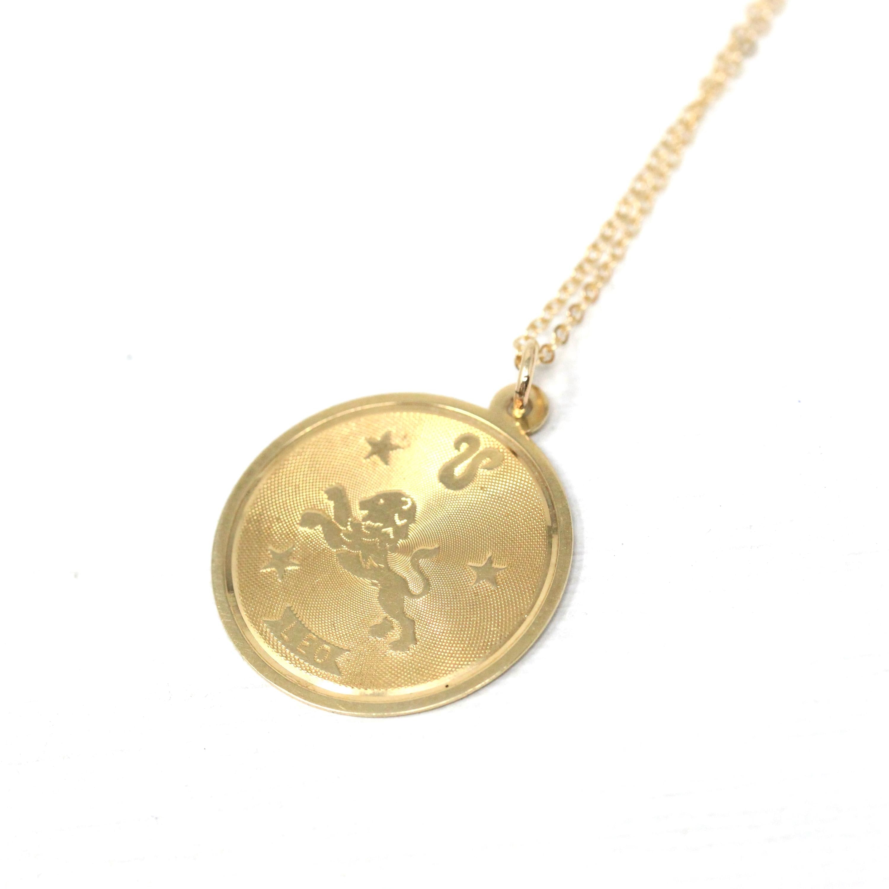 Vintage Leo Pendant - Retro 14k Yellow Gold Lion Astrological Sign Charm Pendant - Circa 1970s Era Zodiac Celestial Fire Element 70s Jewelry