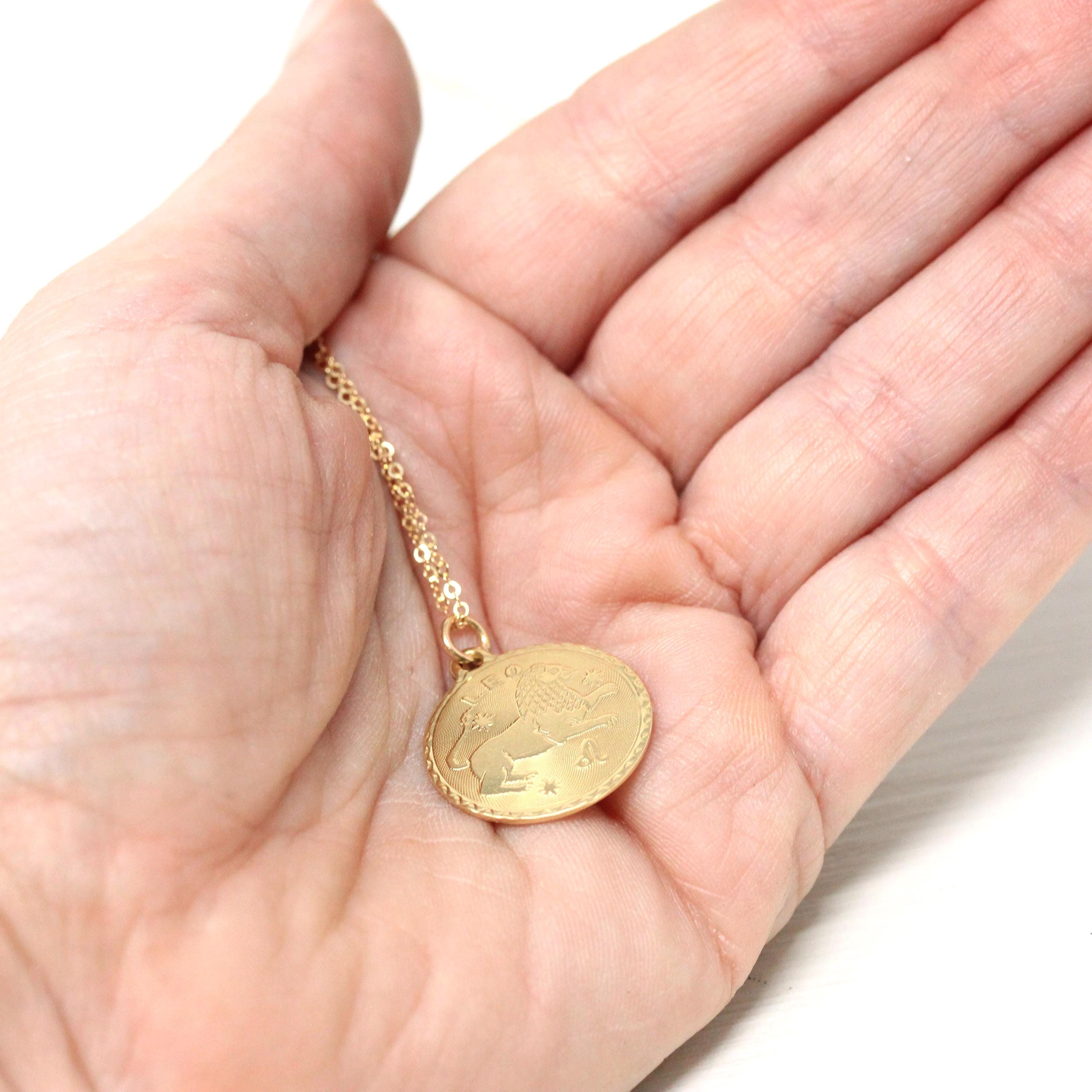 Vintage Leo Pendant - Retro 14k Yellow Gold Lion Astrological Sign Charm Pendant - Dated 1972 Zodiac Celestial Fire Element 70s Jewelry