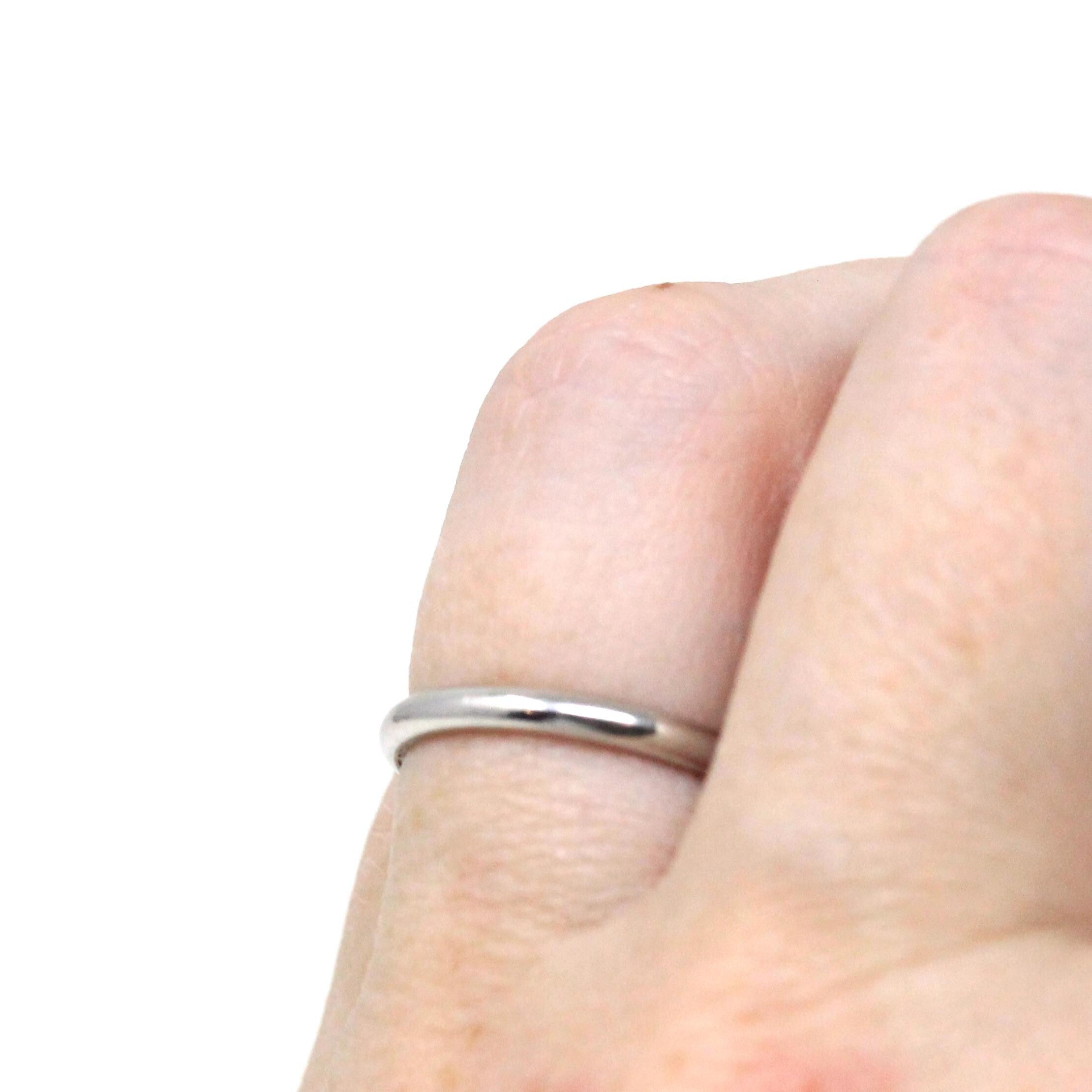 Platinum Wedding Band - Mid Century 2 mm Half Round Classic Bridal Ring - Vintage Size 5 Heirloom Fine Stacking Mid Century Jewelry