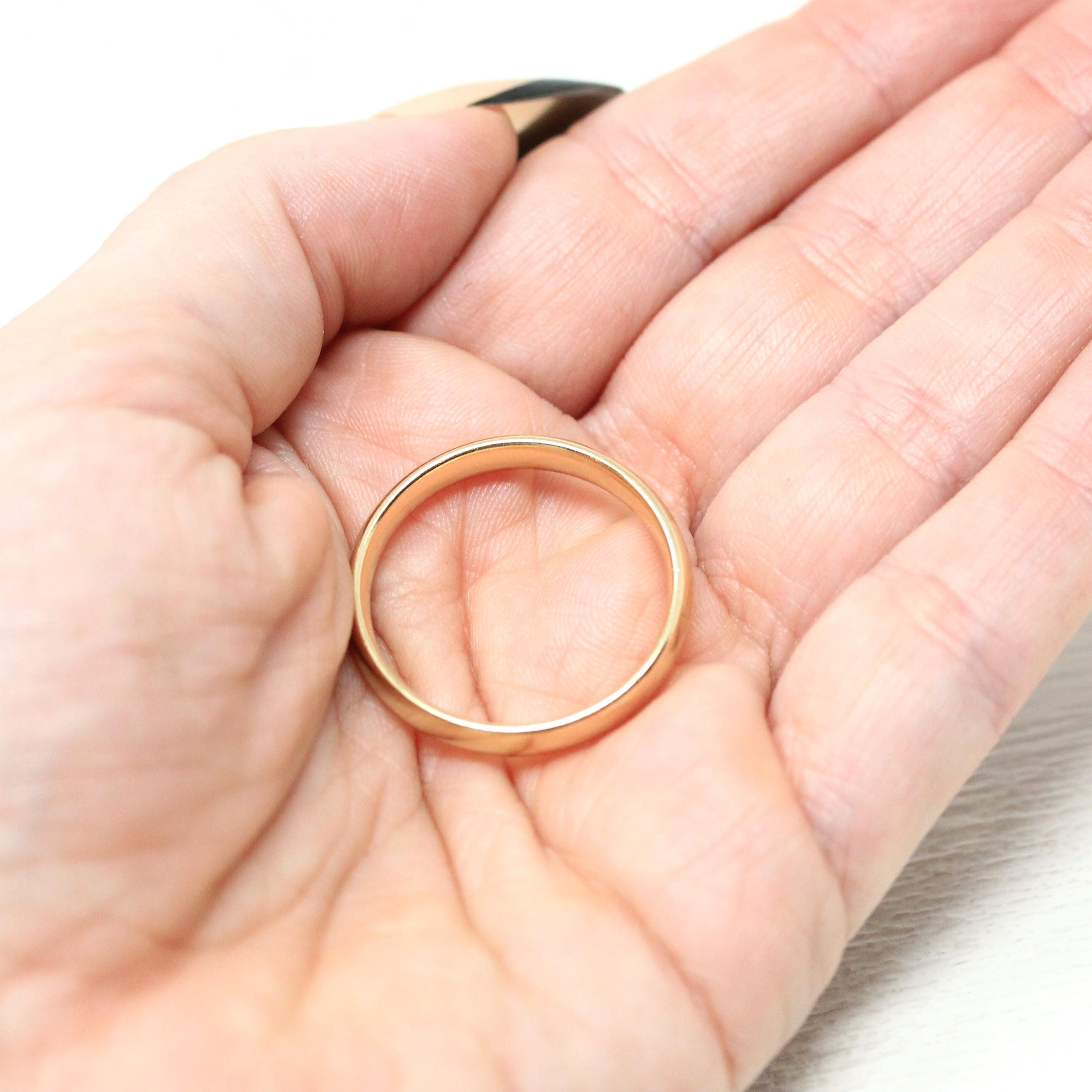 Vintage Wedding Band - Retro 14k Yellow Gold Unisex Simple Stack Statement Ring - Circa 1980s Size 12 1/4 Fine Minimalist "TW" 80s Jewelry